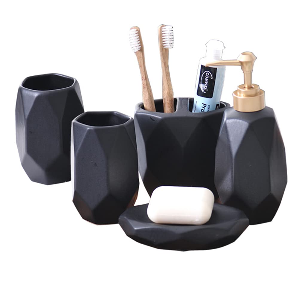 WANLN 5-Piece European Style Ceramic Diamond Bathroom Accessory Set | Vanity Organizer with Soap Dispenser, Toothbrush Holder & More | Elegant Home Decor for Bathroom Organization | Perfect for Master Bath, Guest Bath & Apartment Decor