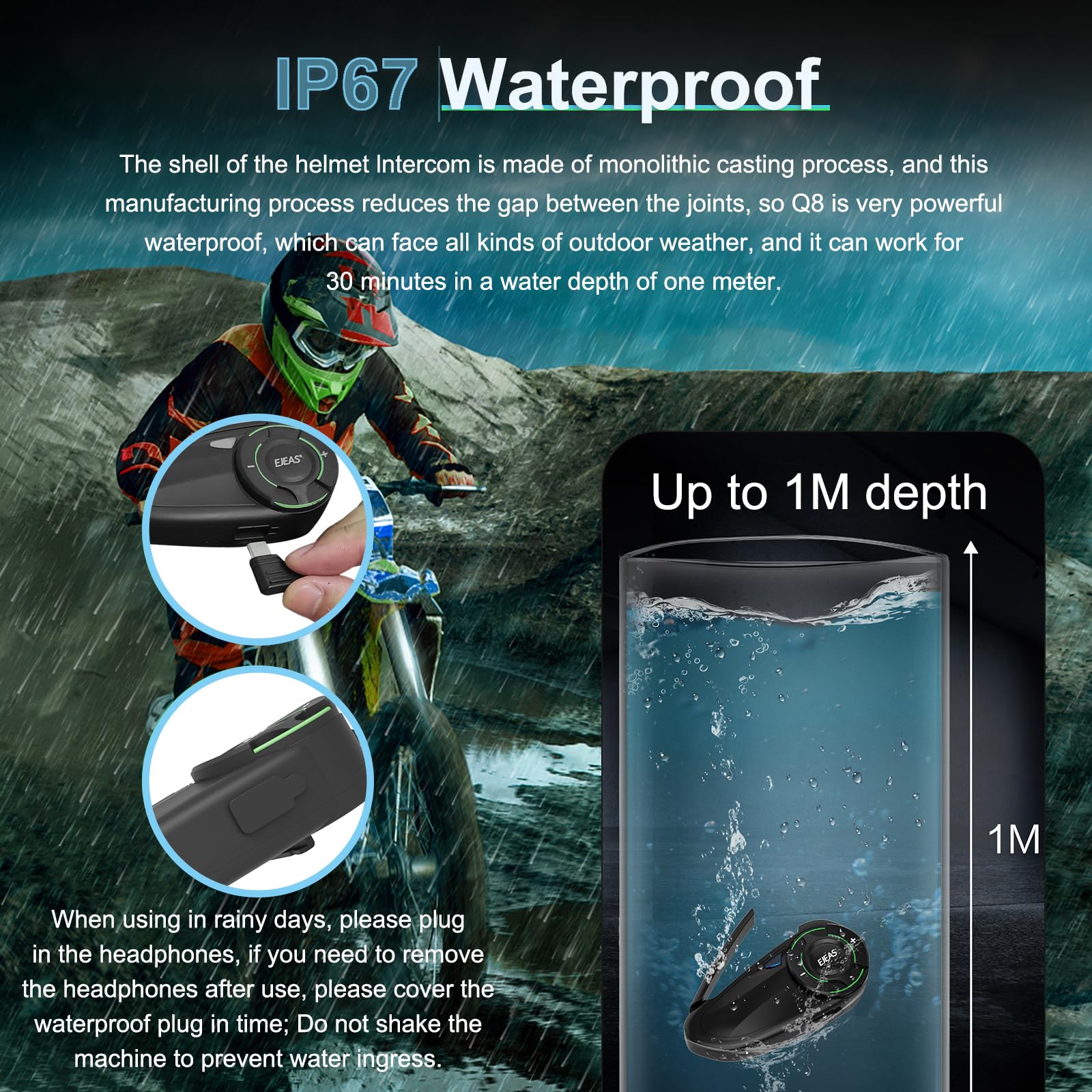 Q8 Motorcycle Helmet Bluetooth Intercom Headset - 230 Hours Standby, 6-Way Mesh Communication, Audio Multitasking, Music Sharing, Noise Cancellation, FM Radio | Perfect for Group Rides, Touring & Adventure Motorcycling