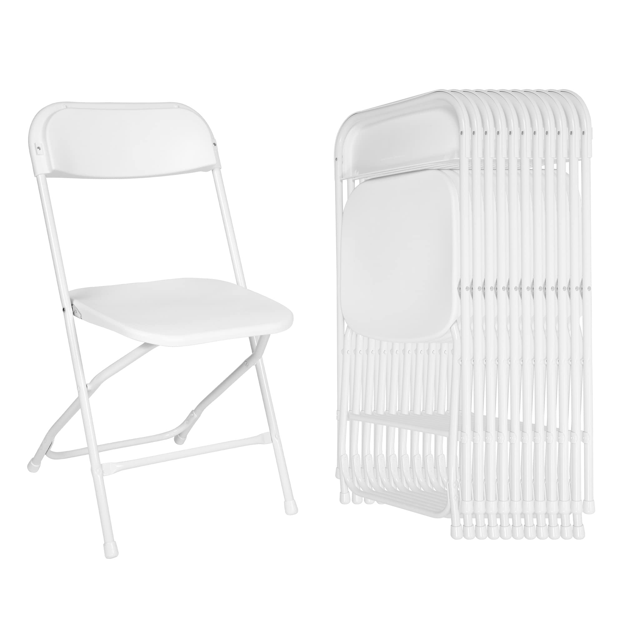 LUCKYERMORE White Plastic Folding Chairs - Heavy Duty Stackable Commercial Chairs with Steel Frame for Indoor & Outdoor Use - 330lbs Capacity (12 Pack) - Perfect for Office, Wedding, Party, Picnic, School, and Events