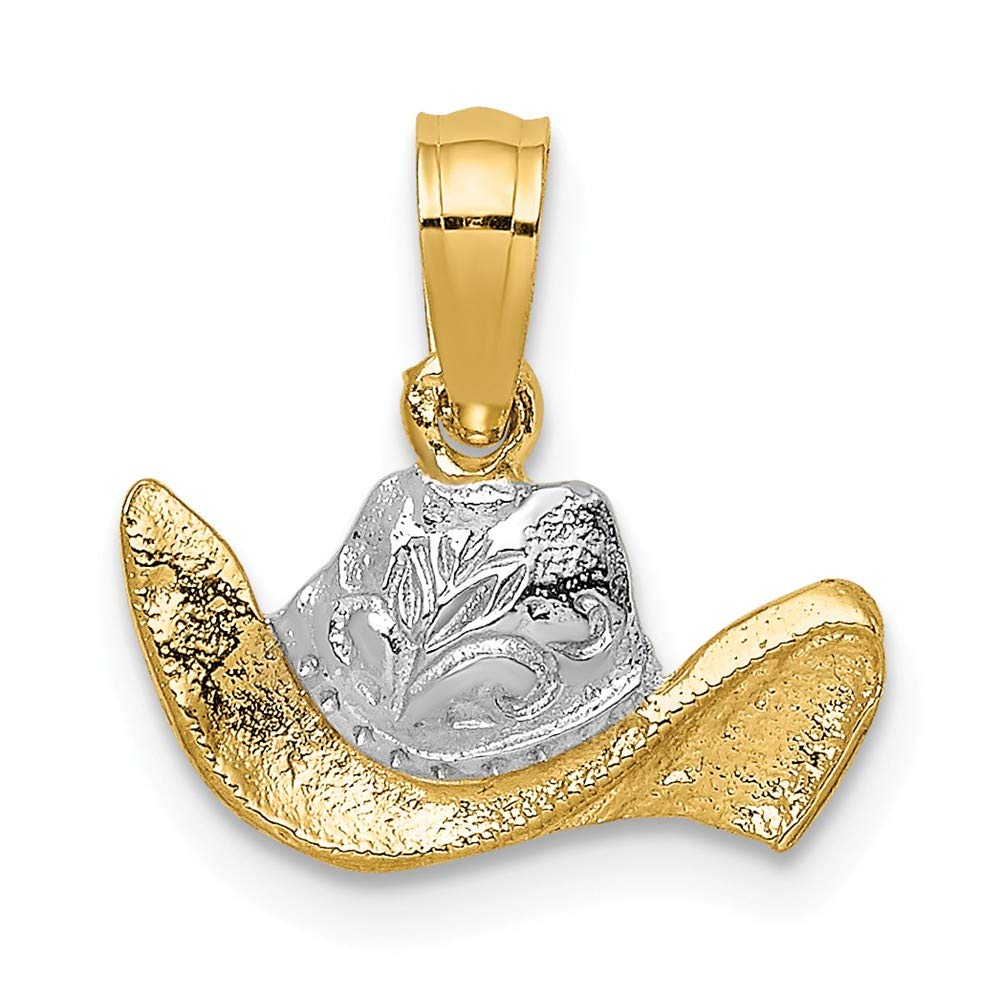 14K White & Yellow Gold Two-Tone Cowboy Hat Pendant Necklace - Western Jewelry for Women, Perfect for Country Concerts & Rodeo Events