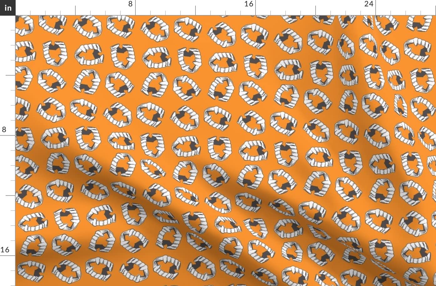 Vampire Teeth Pumpkin Halloween Printed Denim Fabric by The Yard - Durable Bottomweight Cotton for Costumes, Apparel & Home Decor - Perfect for DIY Halloween Outfits, Curtains and Upholstery Projects