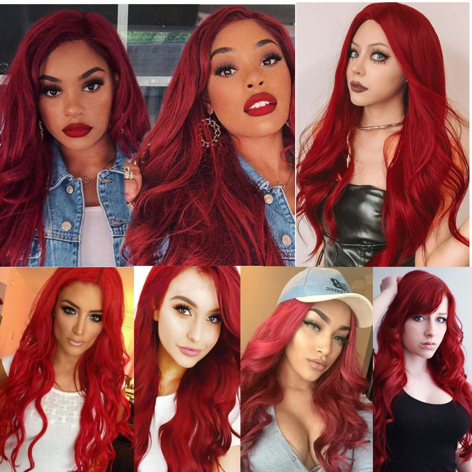 Long Wavy Red Wigs for Women - Heat Resistant Synthetic Hair with Natural Looking Side Part - Perfect for Cosplay, Halloween Parties & Costume Events (Bright Red)