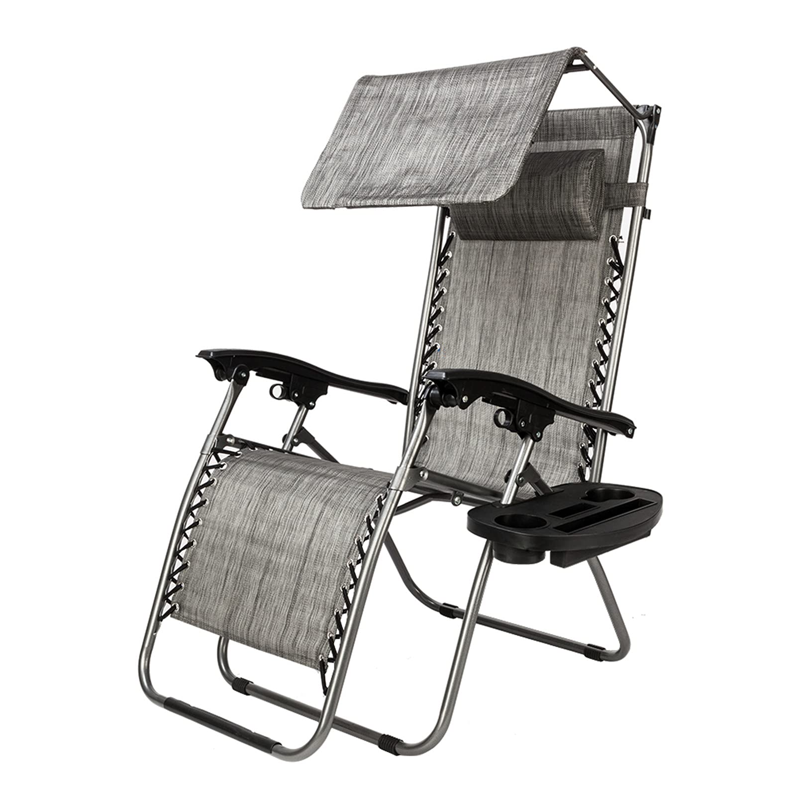 WiCCI gt6-ZJ Zero Gravity Lounge Chair with Adjustable Canopy - Portable Outdoor Recliner for Patio, Beach, Poolside & Backyard Relaxation - Gray