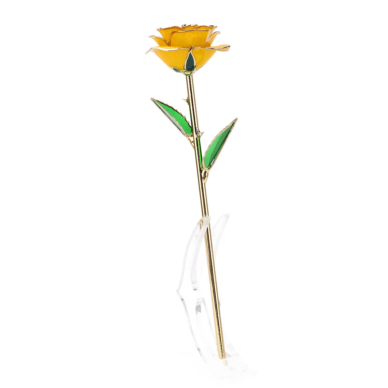 24K Gold Plated Preserved Rose in Yellow - Eternal Flower Gift for Wife, Girlfriend, Friend - Luxury Dipped Real Rose with Display Stand - Perfect for Anniversaries, Valentine's Day & Romantic Occasions