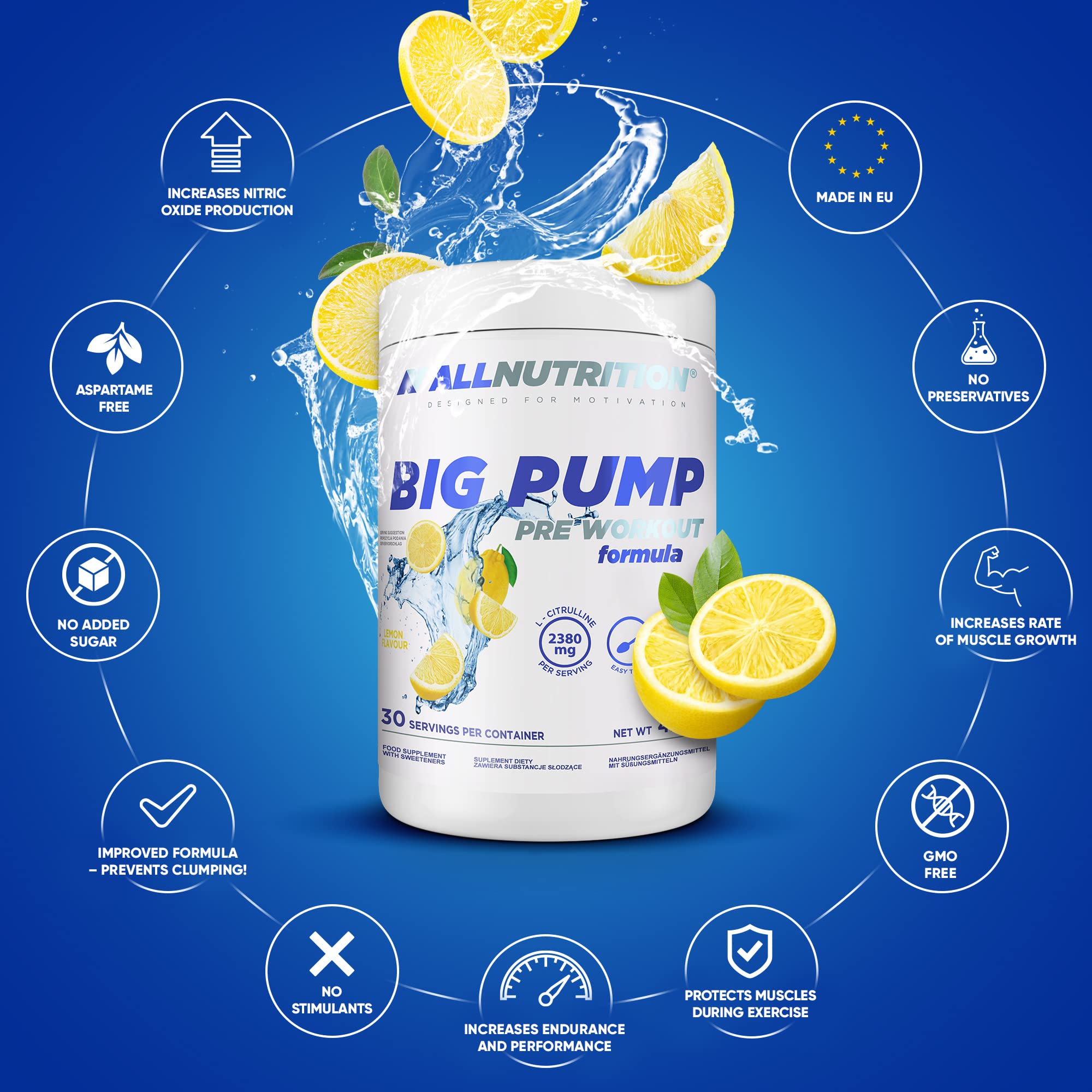 Allnutrition Big Pump Lemon Pre-Workout Powder 420g - Boost Energy & Endurance for Intense Gym Sessions