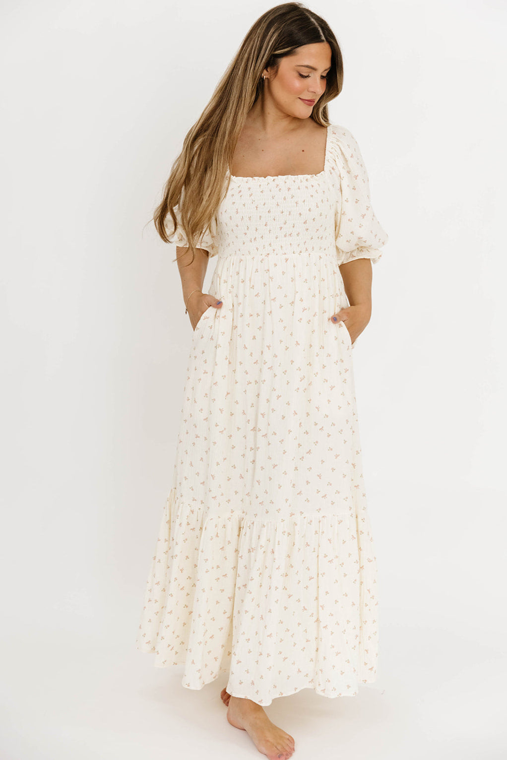 Livvy 100% Cotton Maxi Dress - Petite Pink Floral Print, Women's Summer Casual Flowy Long Dress for Beach, Vacation & Outdoor Activities