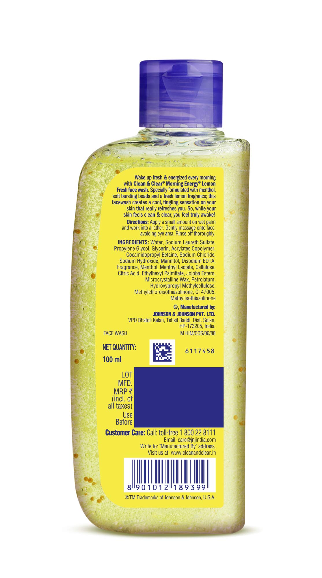 Clean & Clear Morning Energy Lemon Fresh Facial Cleanser - 100ml for Oily & Acne-Prone Skin | Refreshing Morning Skincare Routine