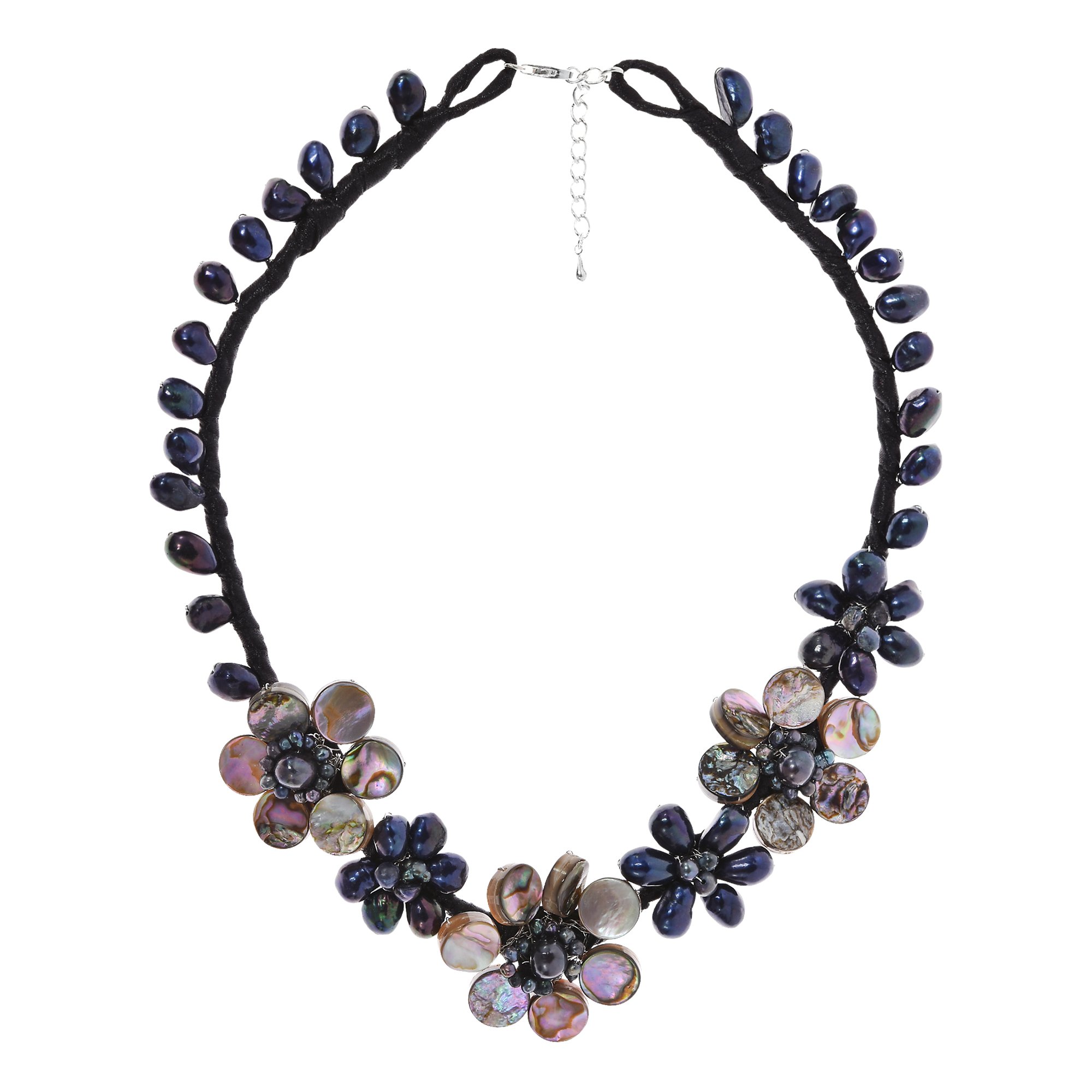 Handmade Abalone Shell and Cultured Freshwater Pearl Floral Beaded Necklace - Elegant Boho Jewelry for Women, Perfect for Weddings, Parties & Beach Vacations