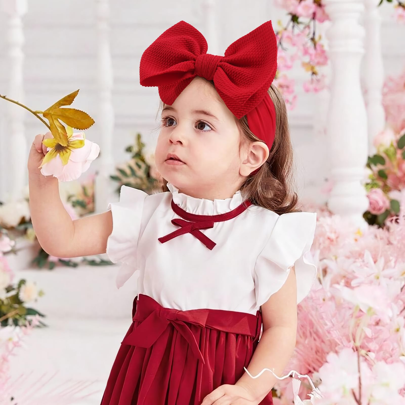 YanJie Baby Hair Bows for Girls - Soft Headbands for Infants, Newborns & Toddlers in Pink, Red & Blue | Perfect for Photography, Birthday Parties & Daily Outfits