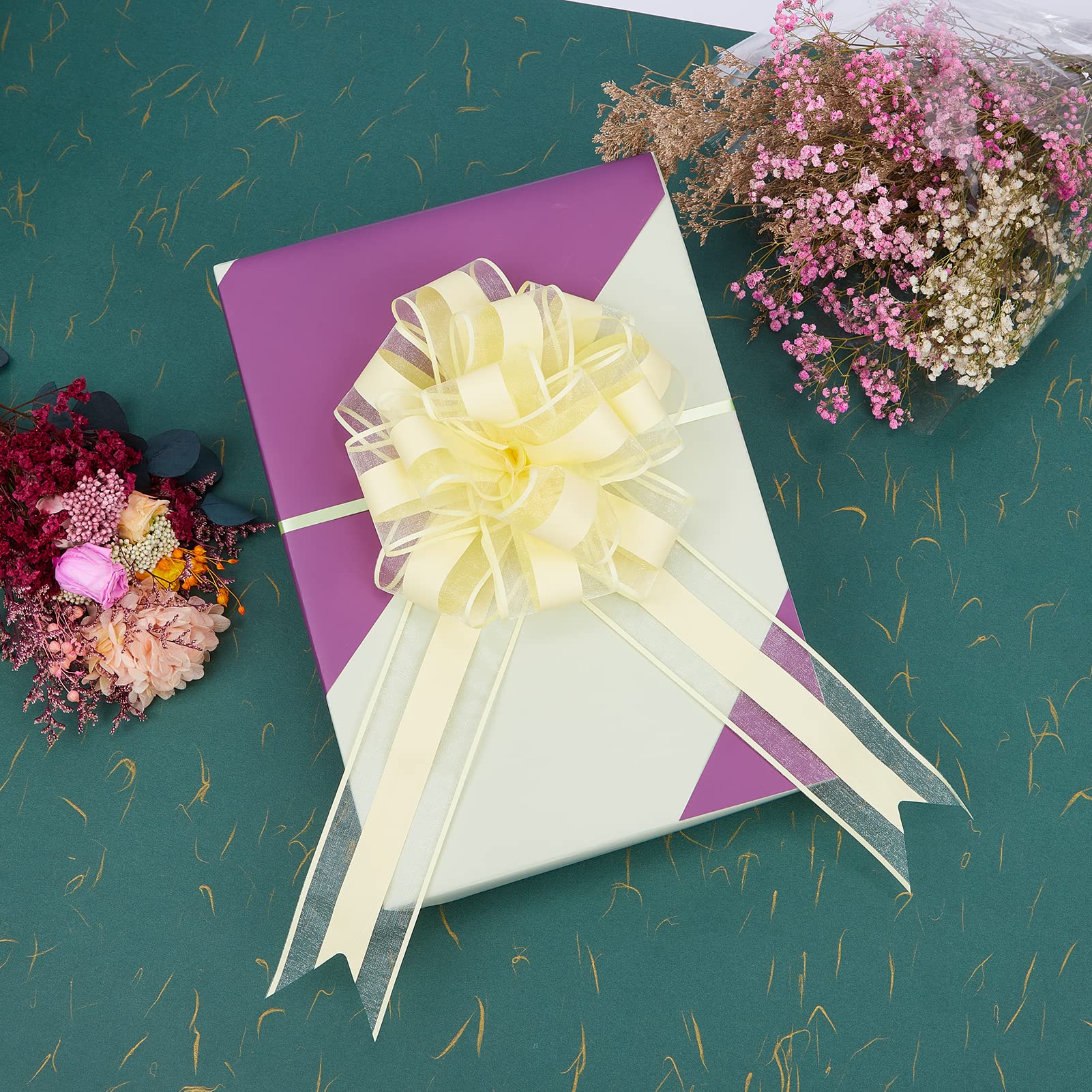 10pcs Large Yellow Gift Bows & Ribbons for Present Wrapping - Premium Pull Bows for Gift Baskets, Flower Arrangements & Package Decorations - Perfect for Christmas, Birthday & Wedding Gifts