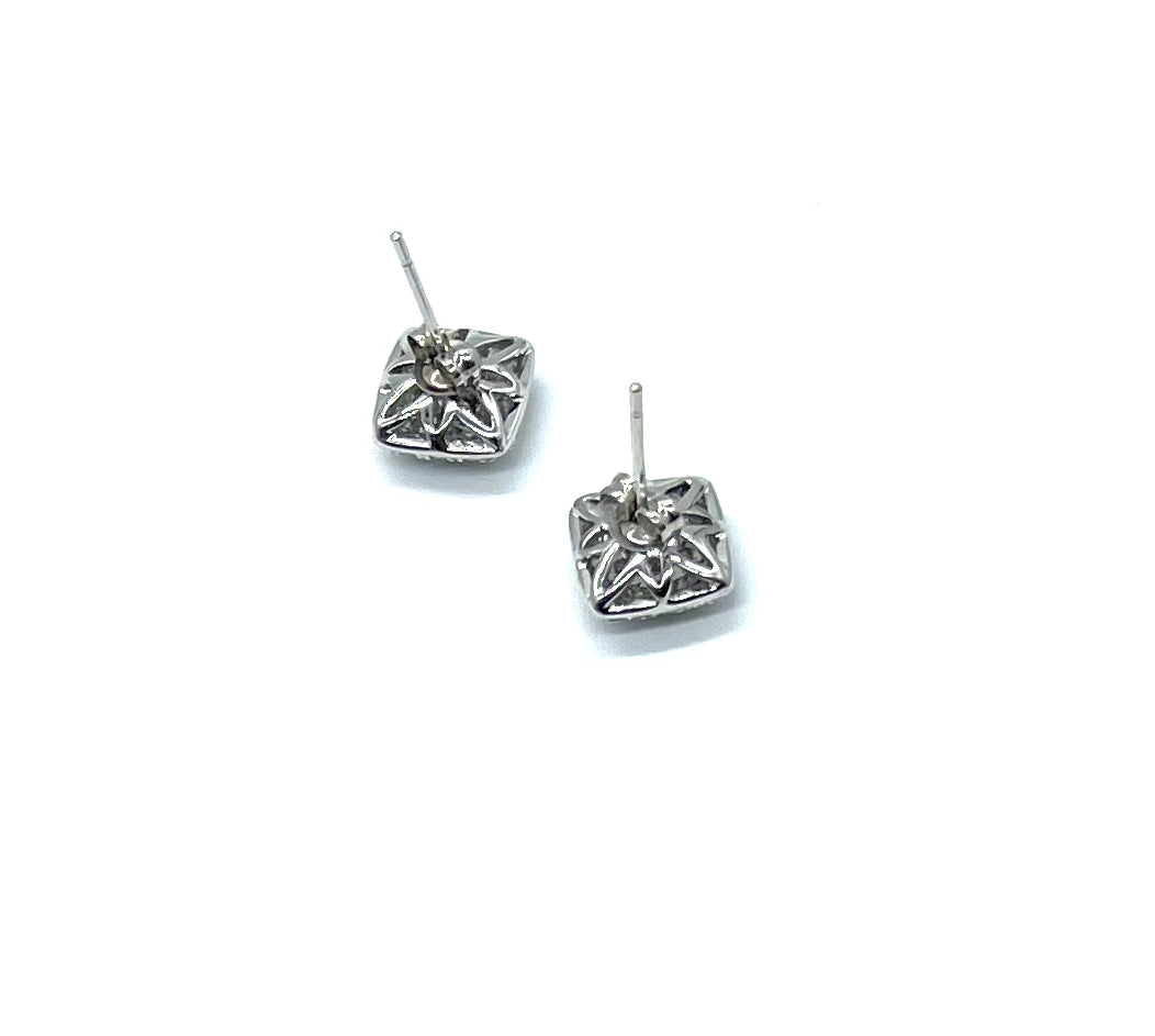 Square Diamond Stud Earrings for Women - 14K White Gold Princess Cut Diamond Earrings - Perfect for Weddings, Parties & Everyday Elegance