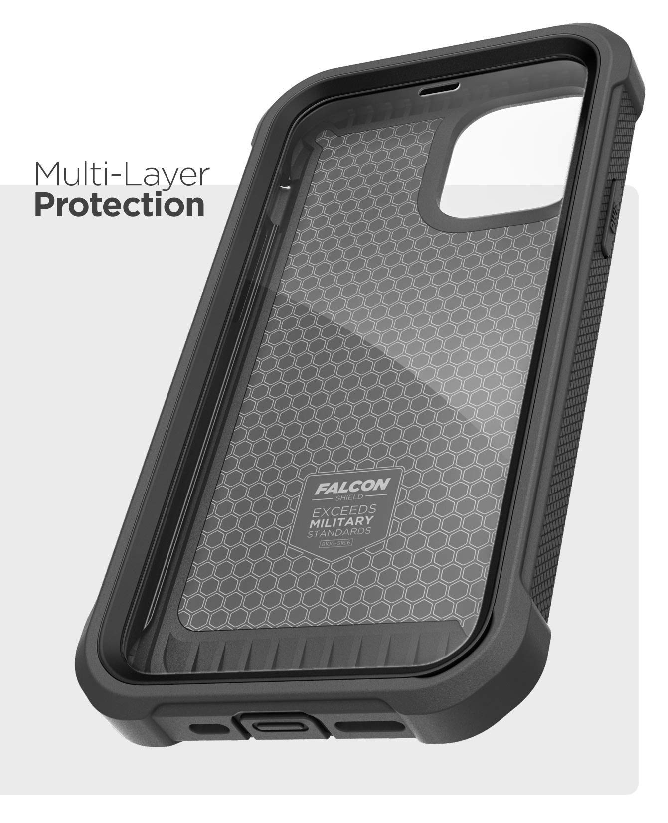 ENCASED Falcon Armor iPhone 12 Case with Built-in Screen Protector | Shockproof Full Body Protection Cover | Matte Black | Perfect for Outdoor Activities & Daily Use