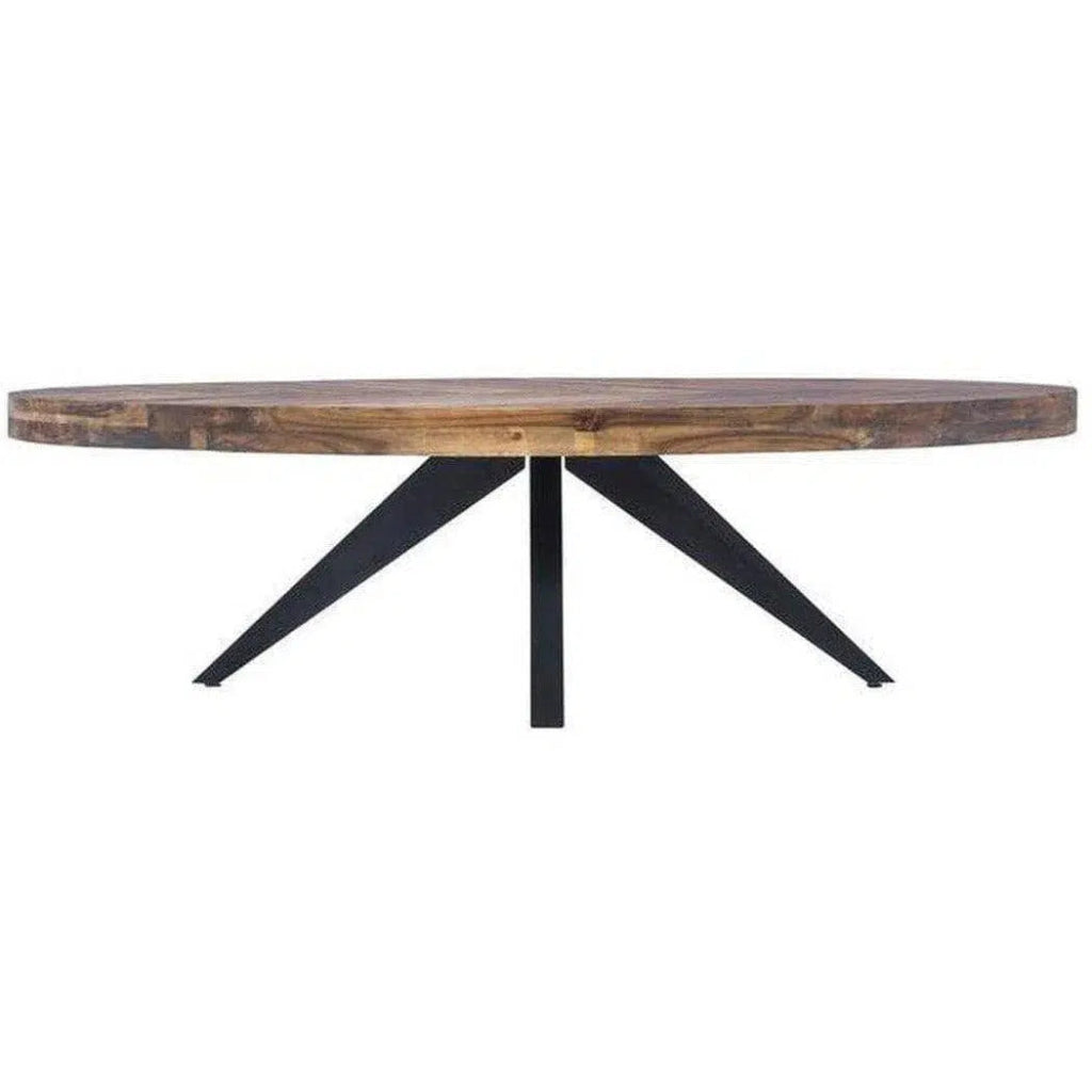 58 Inch Oval Coffee Table - Rustic Brown Wooden Living Room Centerpiece for Modern & Farmhouse Decor