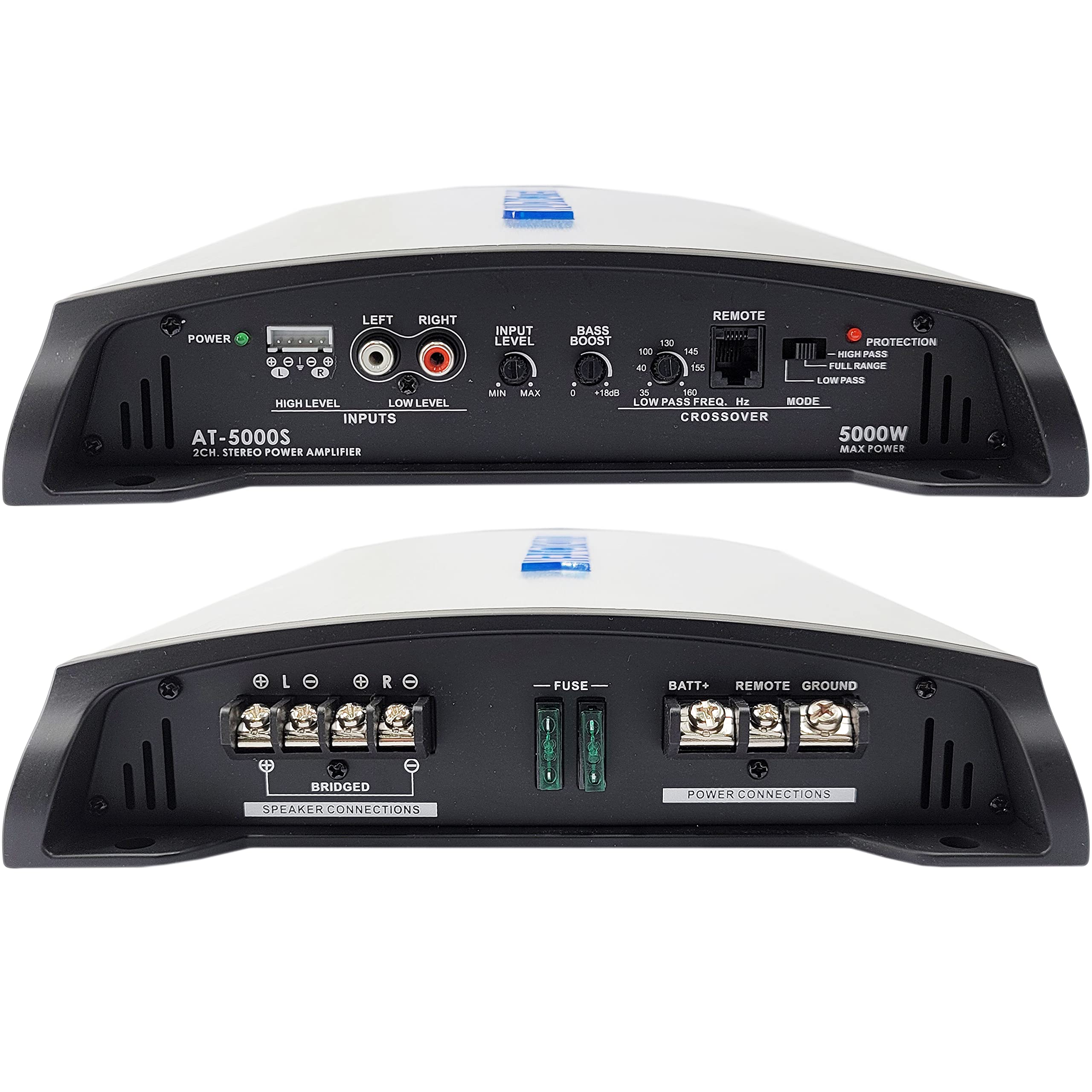 AUDIOTEK AT5000S 2 Channel 5000W Car Stereo Amplifier - 2 Ohm Stable, LED Indicator, Bass Knob, Full Range Audio - Perfect for Car Speakers & Subwoofers | Includes Phone Holder | Great for Road Trips & Car Audio Upgrades