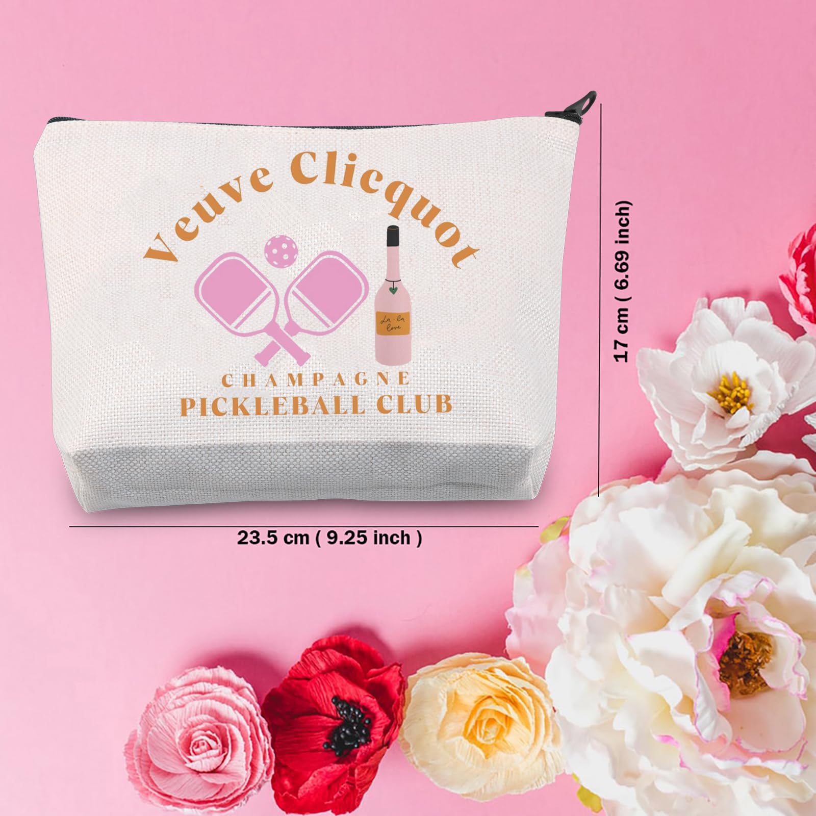 TSOTMO Pickleball Makeup Bag - Perfect Gift for Pickleball Lovers, Players & Coaches | Champagne Design | Great for Pickleball Club Members & Tournaments | Ideal for Travel, Gym & Sports Accessories Storage