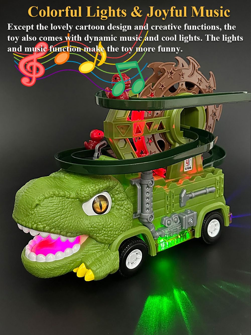 2 in 1 Dinosaur Slide Toy Set - Triceratops & T-Rex Automatic Sliding Track with Dino Truck, Ferris Wheel & Race Track - Fun Educational STEM Toy for Kids Birthday & Indoor Playtime
