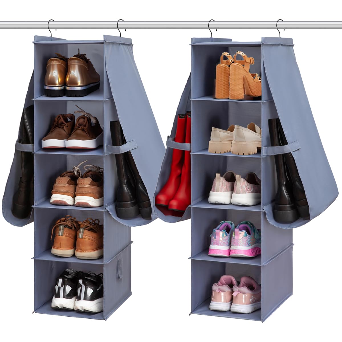 Hanging Shoe Rack Organizer - 10-Shelf 4-Pocket Boot & Shoe Storage for Closet - Space Saving Closet Organizer for Shoes, Boots & Accessories - Perfect for Bedroom, Entryway & Dorm Organization
