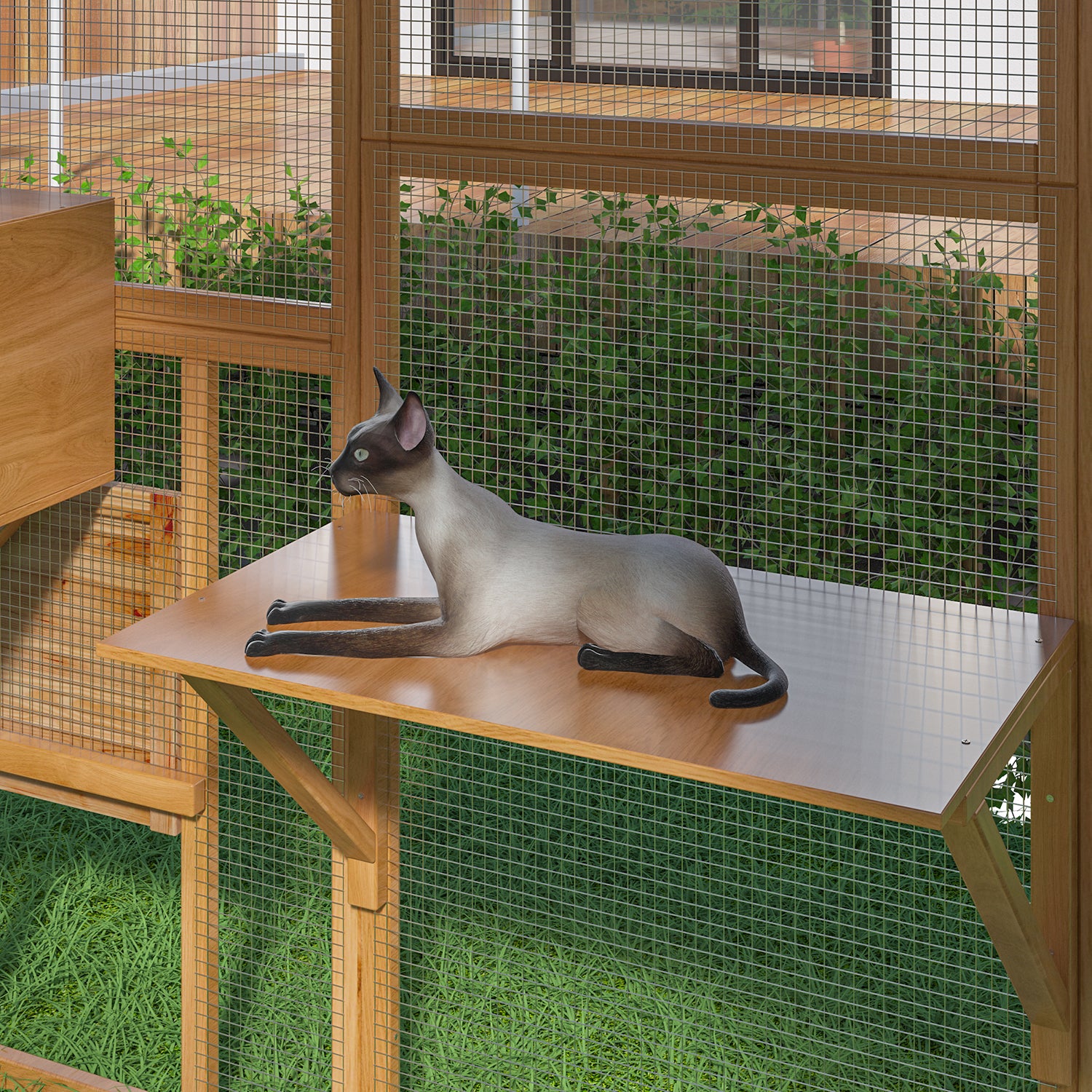 Premium Large Wooden Cat Run Outdoor Enclosure with Sleeping House, Bridges & Walkways - Perfect for Backyard Cat Play & Exercise