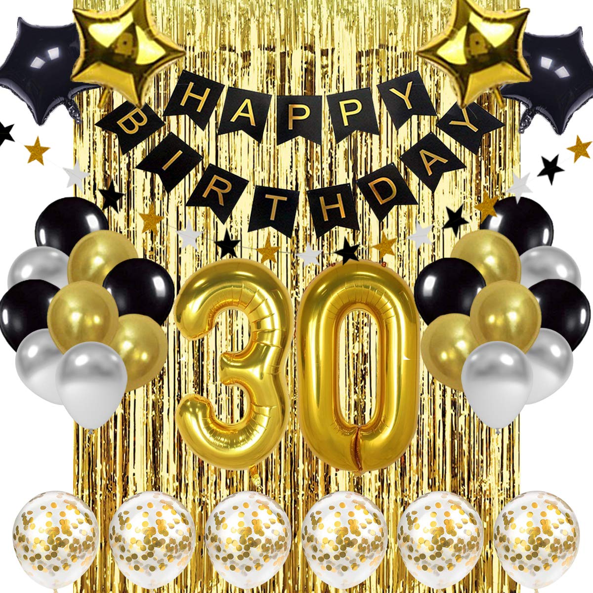 Black and Gold 30th Birthday Party Decorations - Foil Number 30 Balloon & Banner Set for 30 Years Old Celebration - Perfect for Milestone Birthday Parties, Anniversaries & Special Events