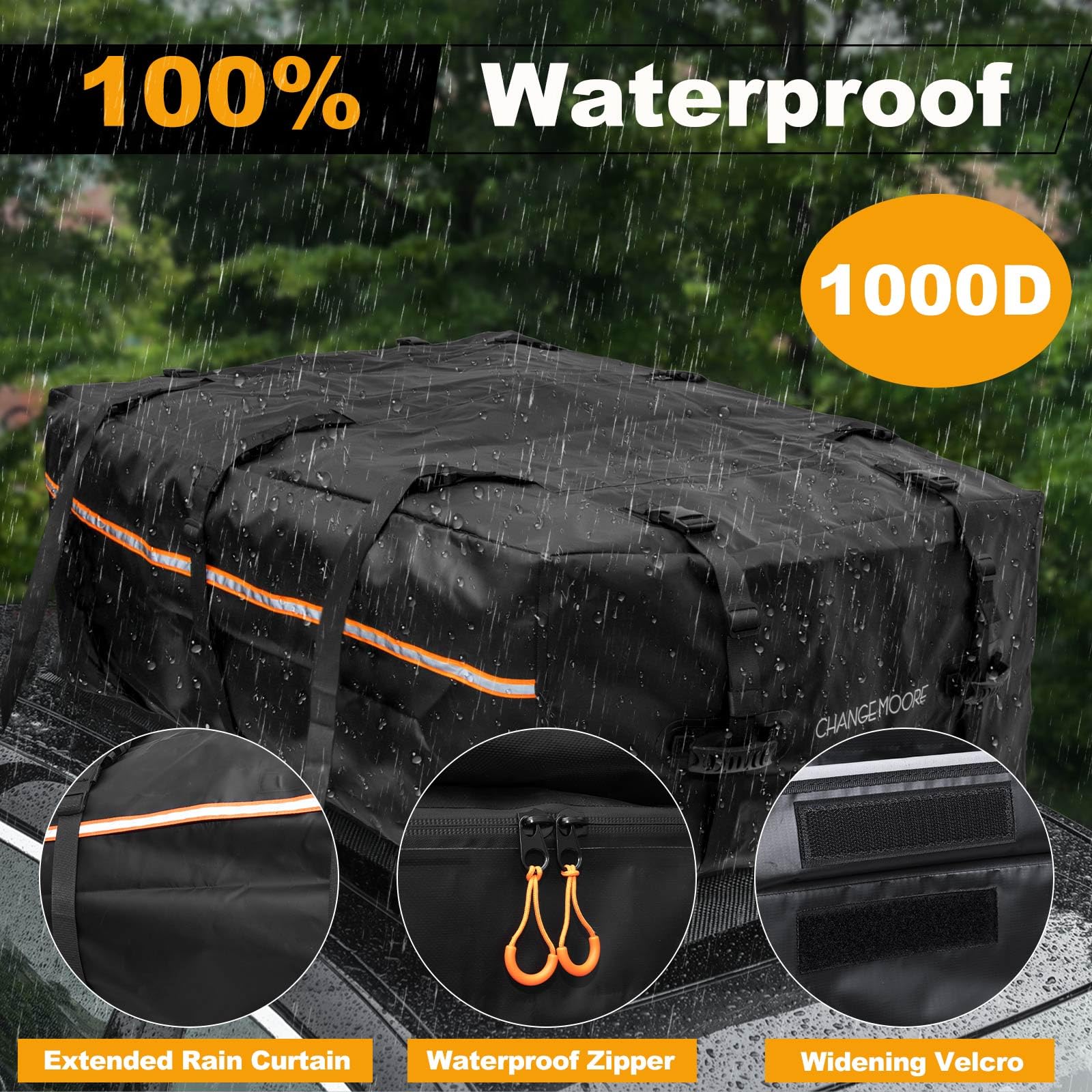 21 Cubic Feet Waterproof Rooftop Cargo Carrier Bag - 1000D Heavy Duty Car Roof Storage for SUVs, Trucks & All Vehicles (With/Without Rack) | Includes Anti-Slip Mat, 8 Door Hooks, Storage Bag & Luggage Lock | Perfect for Road Trips, Camping & Outdoor Adventures