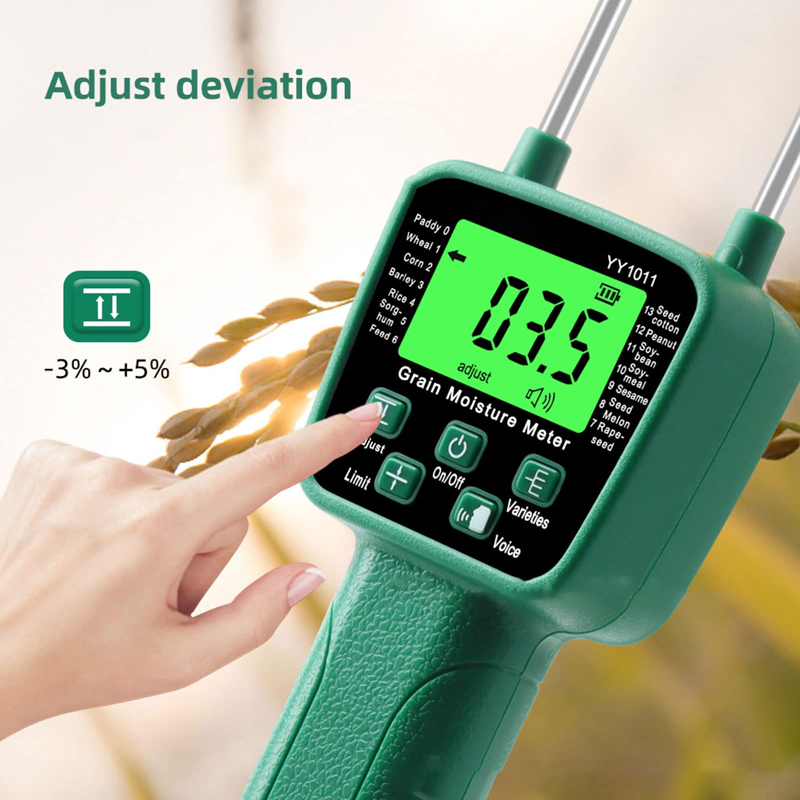 Digital Hay Moisture Tester with Auto Shutdown - Portable Grain Moisture Meter for Wheat, Soybean & Crop Analysis | Perfect for Farm, Storage & Harvest Quality Control