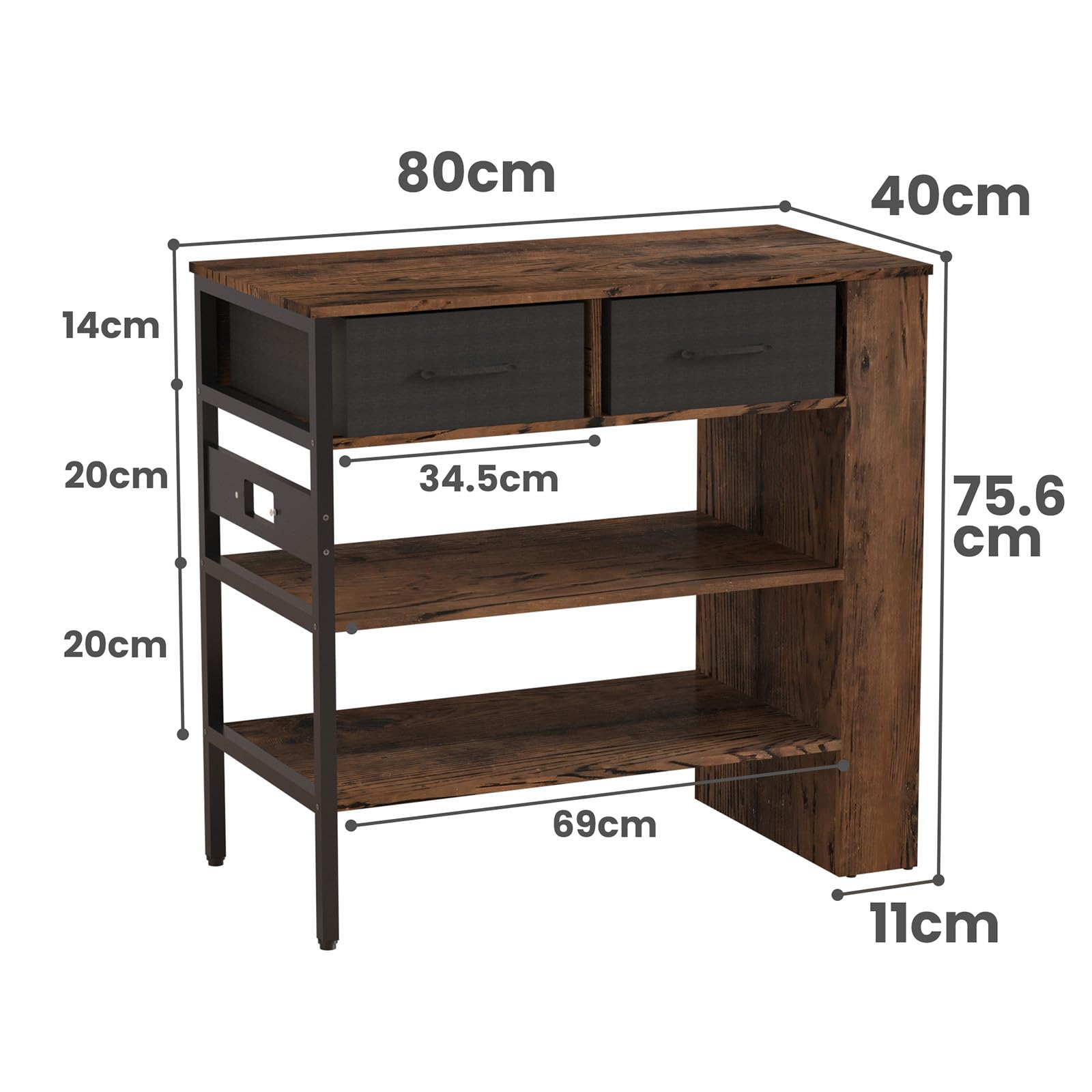 Modern Kitchen Island with Open Storage Shelves & Power Outlet - Rustic Brown Bar Table with Spice Rack | Perfect for Small Kitchens, Breakfast Nooks & Entertaining Guests