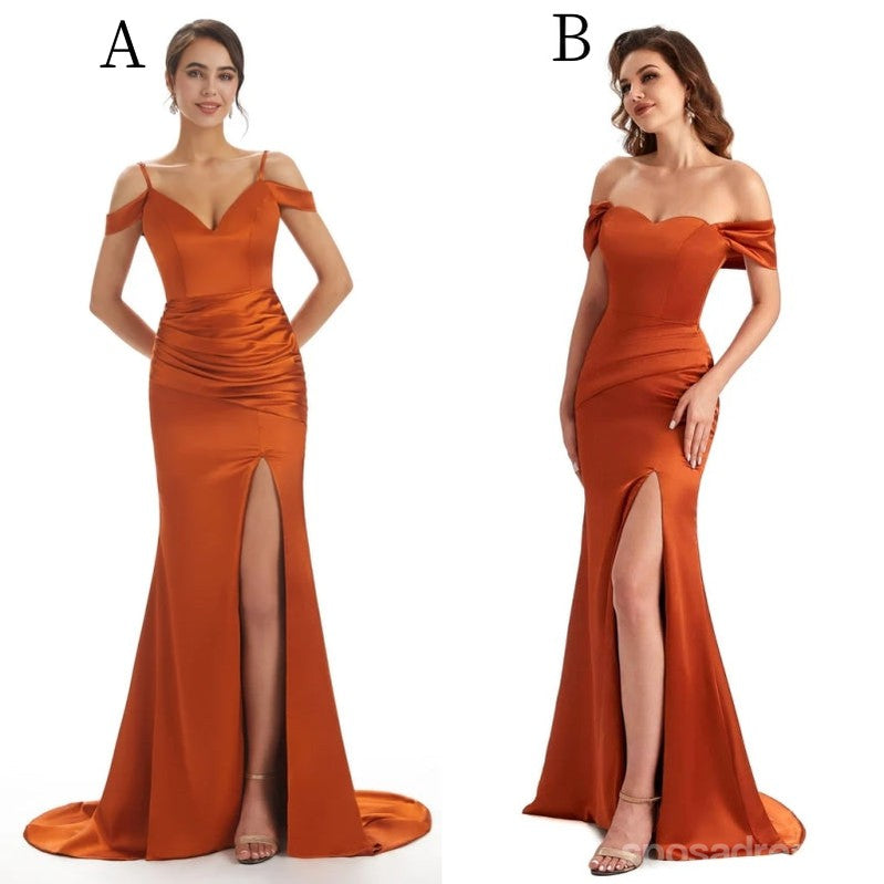 Elegant Burnt Orange Mermaid Bridesmaid Dress with High Slit - WG1347 | Perfect for Weddings, Formal Events & Special Occasions
