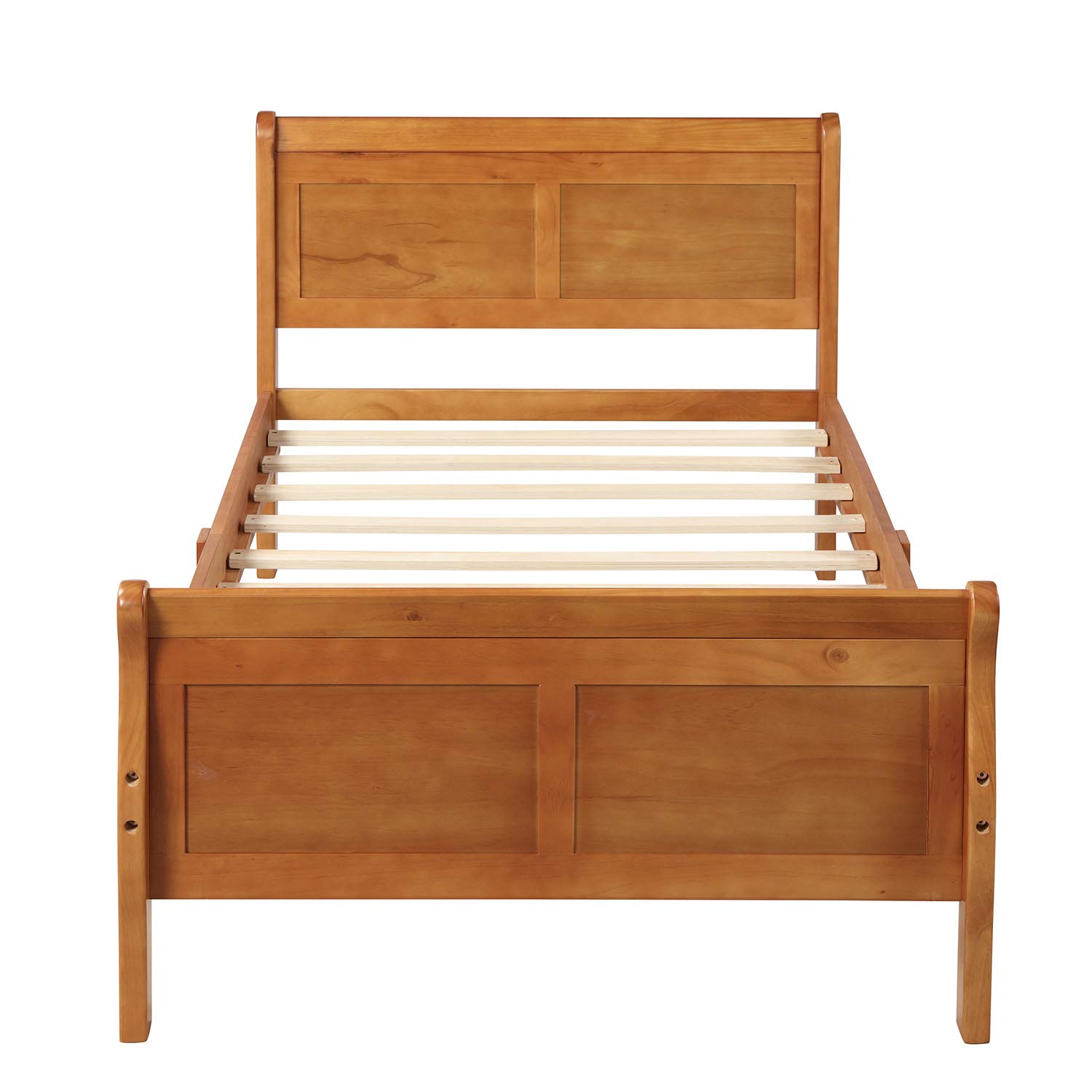 Harper & Bright Designs Solid Wood Twin Bed Frame with Headboard & Footboard - Sturdy Platform Bed with Slat Support for Kids, Teens & Adults - No Box Spring Needed - Classic Sleigh Design (Oak Finish) - Perfect for Bedrooms, Guest Rooms & Dormitories