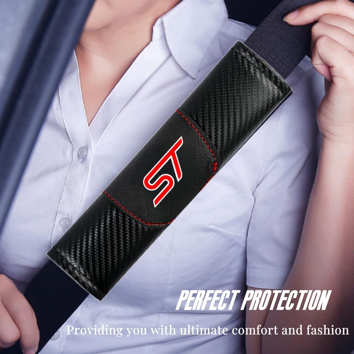 2Pcs Carbon Fiber Car Seat Belt Cover Pad - Soft & Comfortable Shoulder Protector for Ford Focus, Fiesta, Explorer, Edge ST - Universal Fit for Cars, SUVs, Trucks - Perfect for Long Drives & Daily Commutes