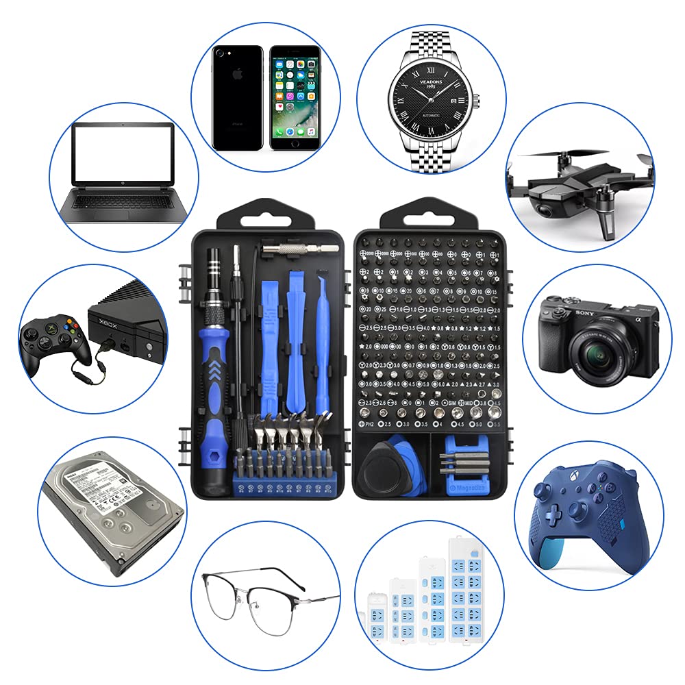 138 in 1 Precision Magnetic Screwdriver Set - Professional DIY Repair Tool Kit for Electronics with Portable Case - Perfect for iPhone, MacBook, Laptop, PC, Tablet, Watch & Glasses Repair - Blue