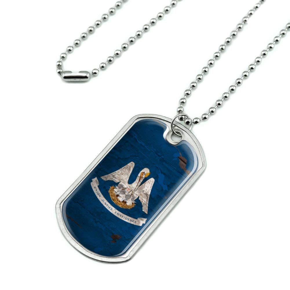Vintage Louisiana State Flag Distressed Military Dog Tag Pendant Necklace with Chain - Patriotic USA Jewelry for Men & Women - Perfect for Military Appreciation, State Pride & Everyday Wear