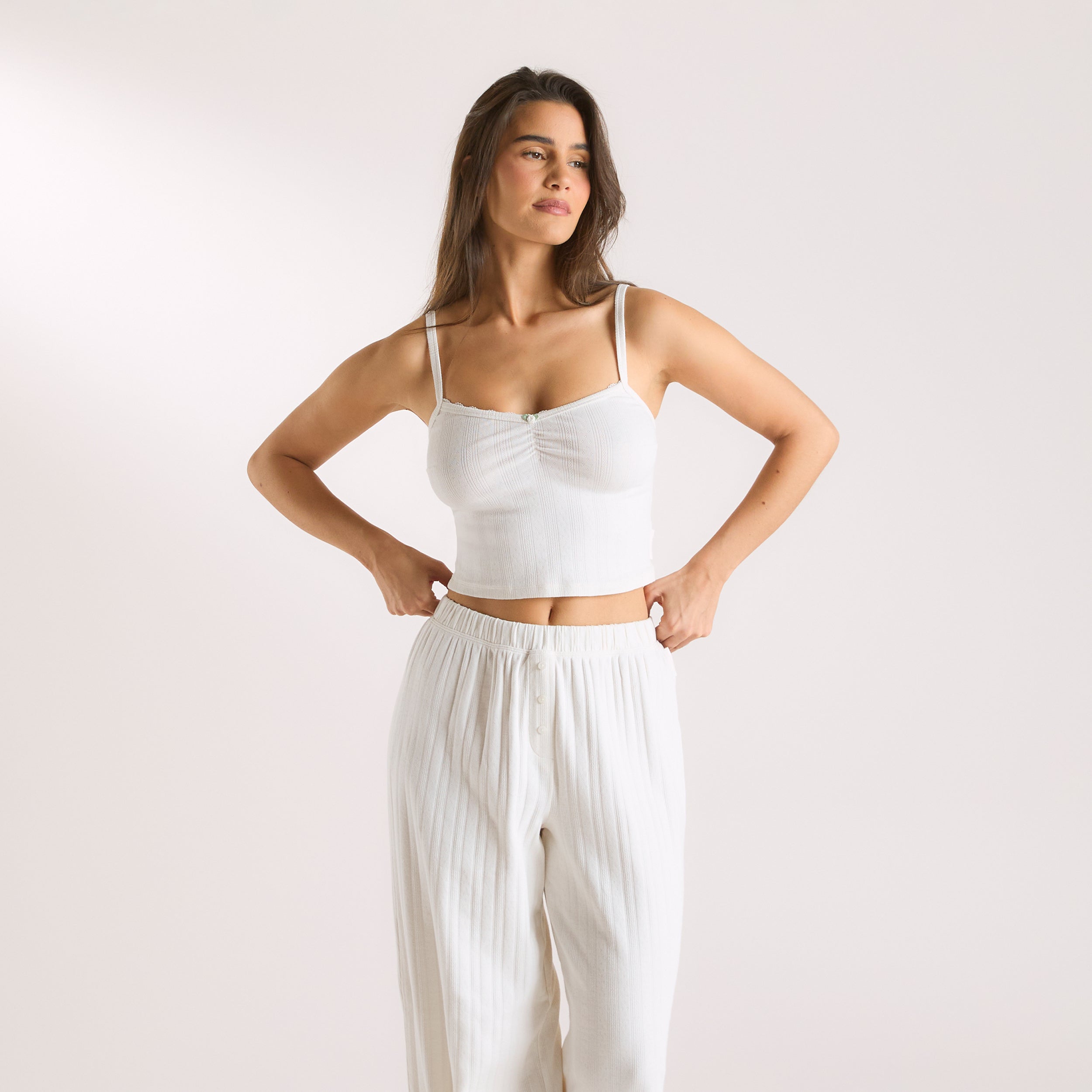 Pointelle Cami Sleepwear Top - Soft & Comfortable Women's Pajama Shirt in Cream | Perfect for Lounge, Sleep & Relaxation at Home