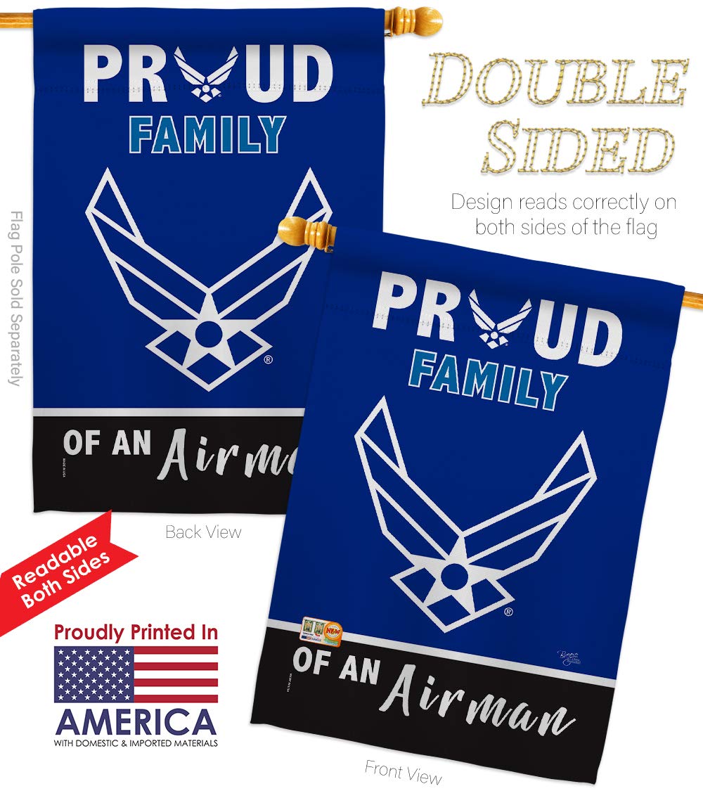 Breeze Decor Proud Family Airman Garden House Flags Kit - USAF Military Veteran Retirement Gift, Double-Sided 28x40 Inch American Made Yard Banner - Perfect for Armed Forces Appreciation, Patriotic Home Decor & Backyard Displays