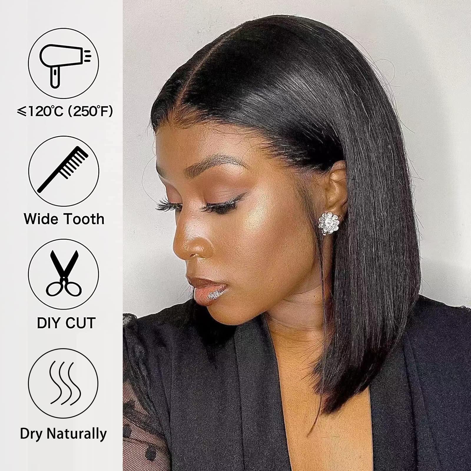 10 Inch HD Lace Front Bob Wig - 13x4 Pre-Plucked Human Hair Wig with 180% Density - Glueless Straight Short Bob Wig for Black Women (Natural Color) - Perfect for Daily Wear, Cosplay & Special Occasions