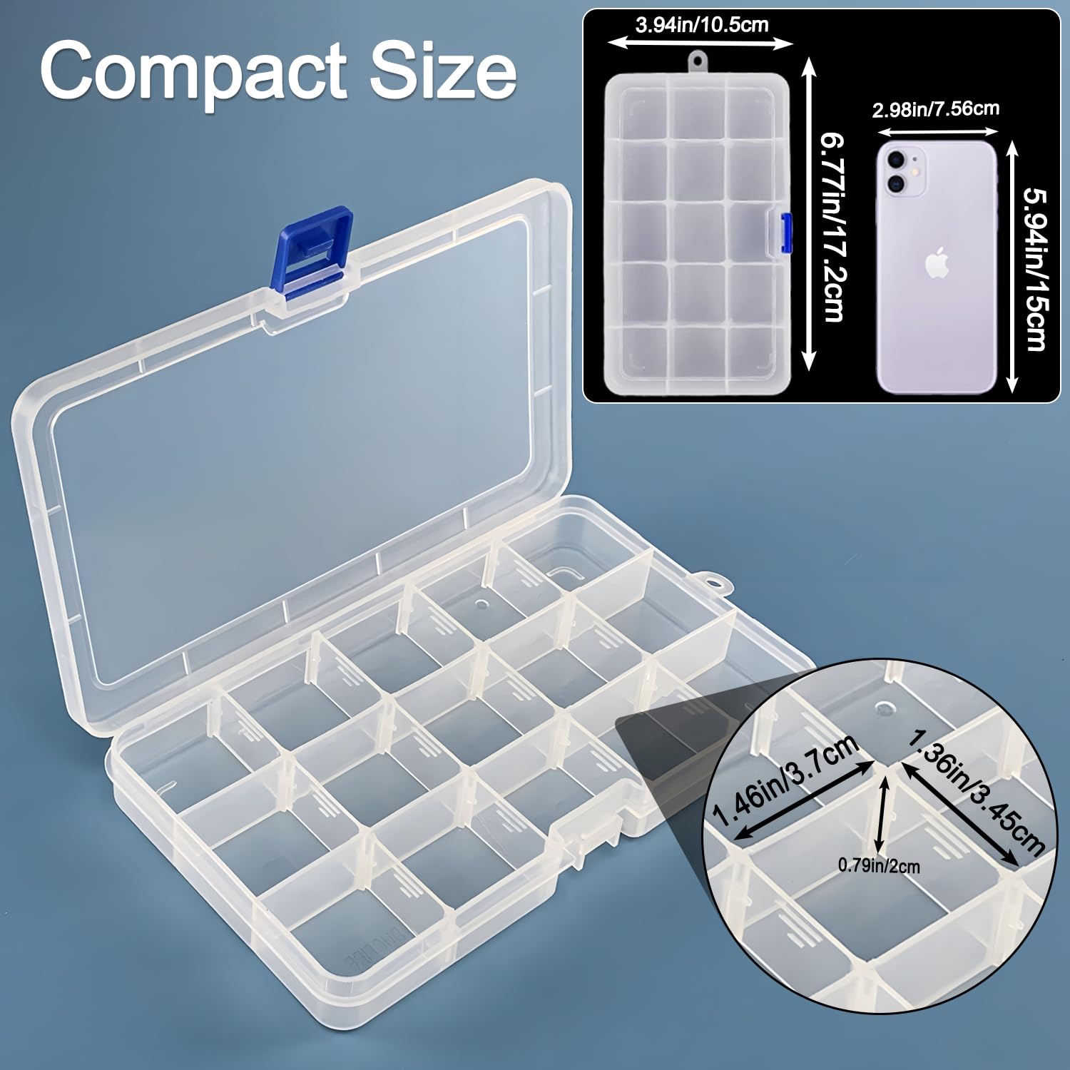 Qualsen 4-Pack Clear Plastic Storage Box with Adjustable Dividers - 15 Grid Craft Organizer for Beads, Fishing Tackle & Office Supplies | Perfect for DIY Projects, Jewelry Making & Tool Organization