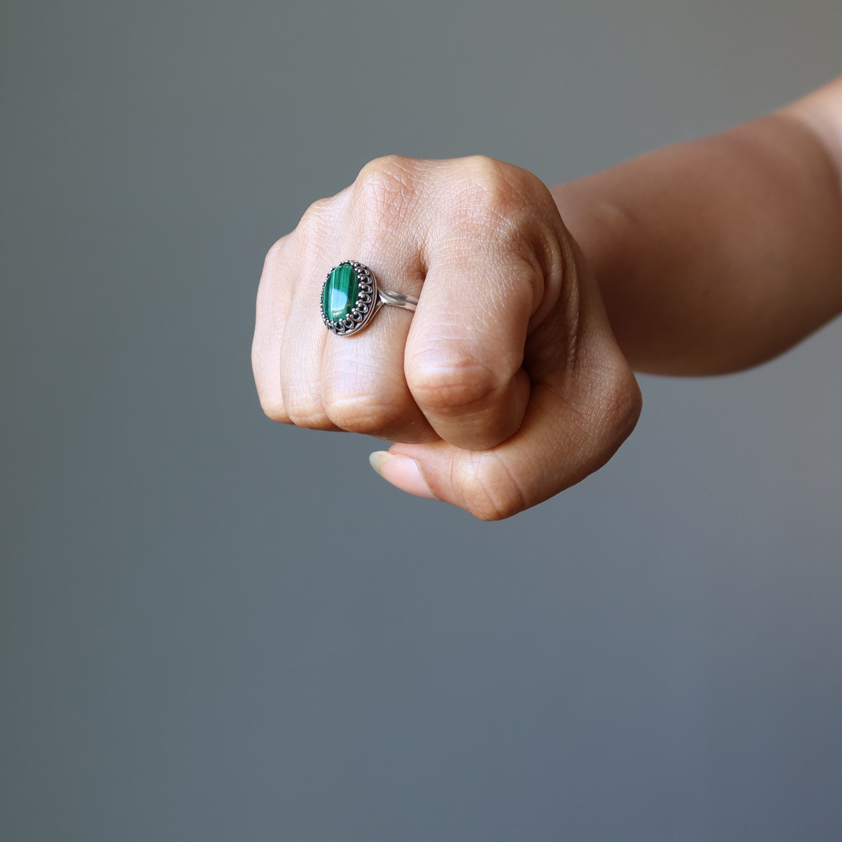 Malachite Ring for Women - Adjustable Sterling Silver Green Stone Jewelry - Perfect for Gifts, Boho Fashion & Everyday Wear