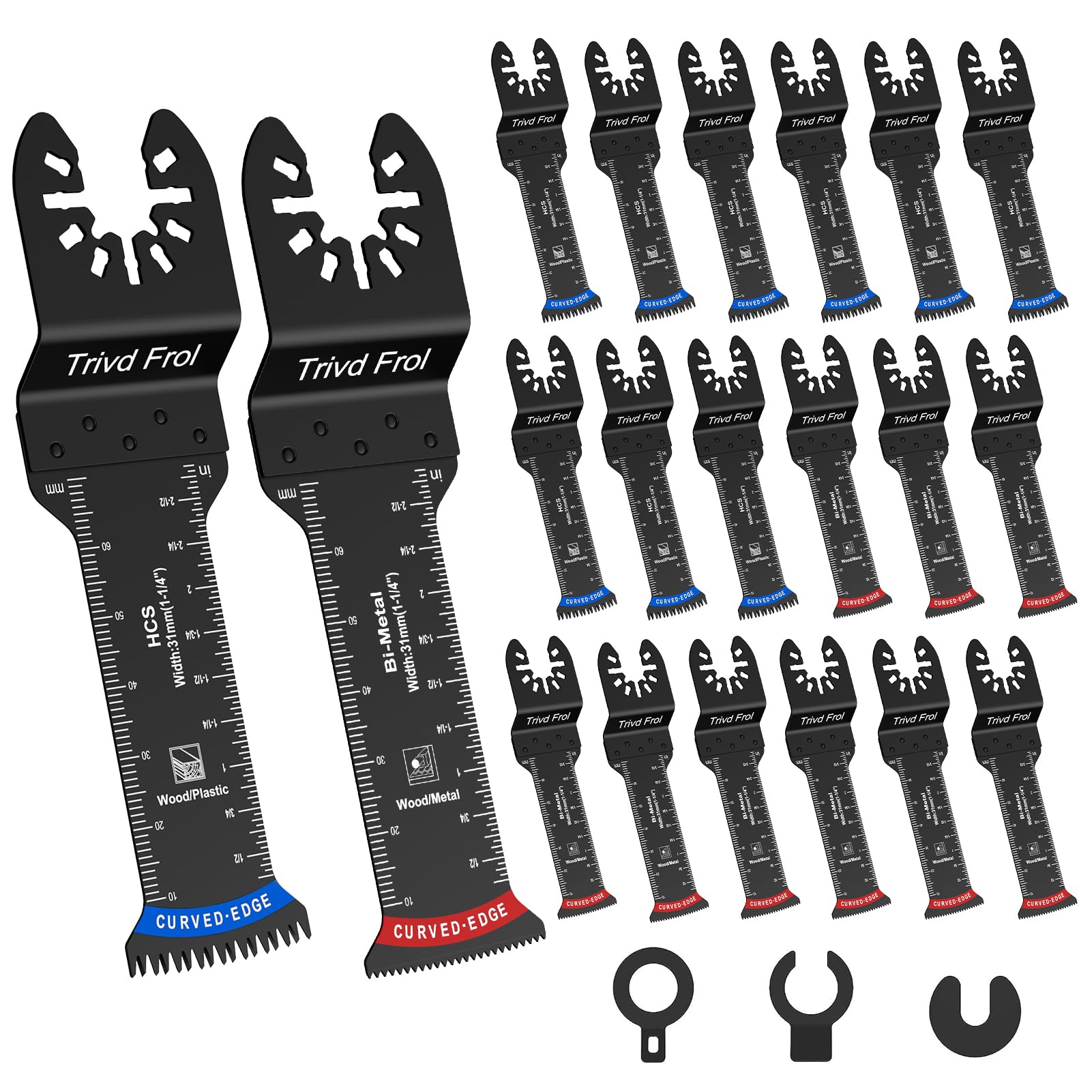 20-Piece Extra Long Oscillating Saw Blades Set - Bi-Metal Curved Edge with Japanese Teeth for Wood, Plastic, Nails & Metal Cutting - Compatible with DeWalt, Milwaukee, Bosch 70mm Multi-Tools - Perfect for DIY Projects, Home Renovation & Professional Construction Work
