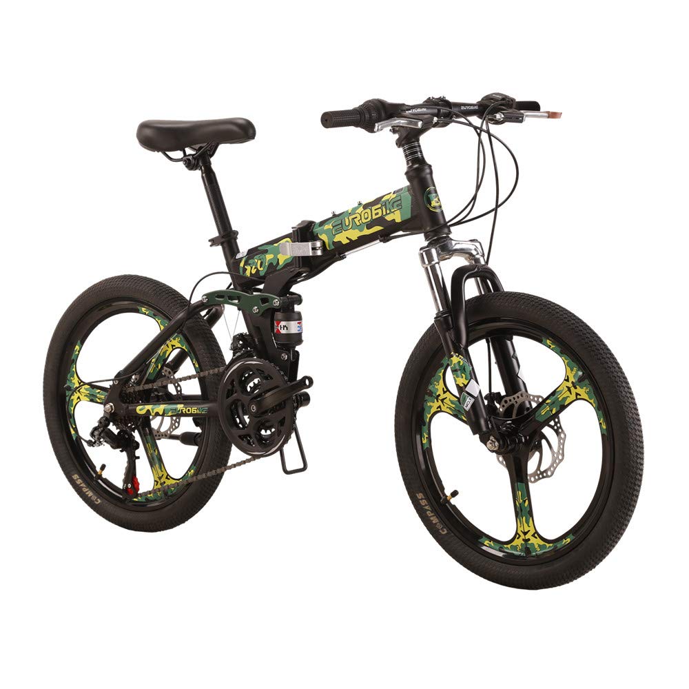 Eurobike HYG20 20-Inch Folding Bike - 18-Speed Dual Suspension Mountain Bicycle with 3-Spoke Alloy Wheels | Compact Foldable Design for Commuting, Travel & Urban Riding