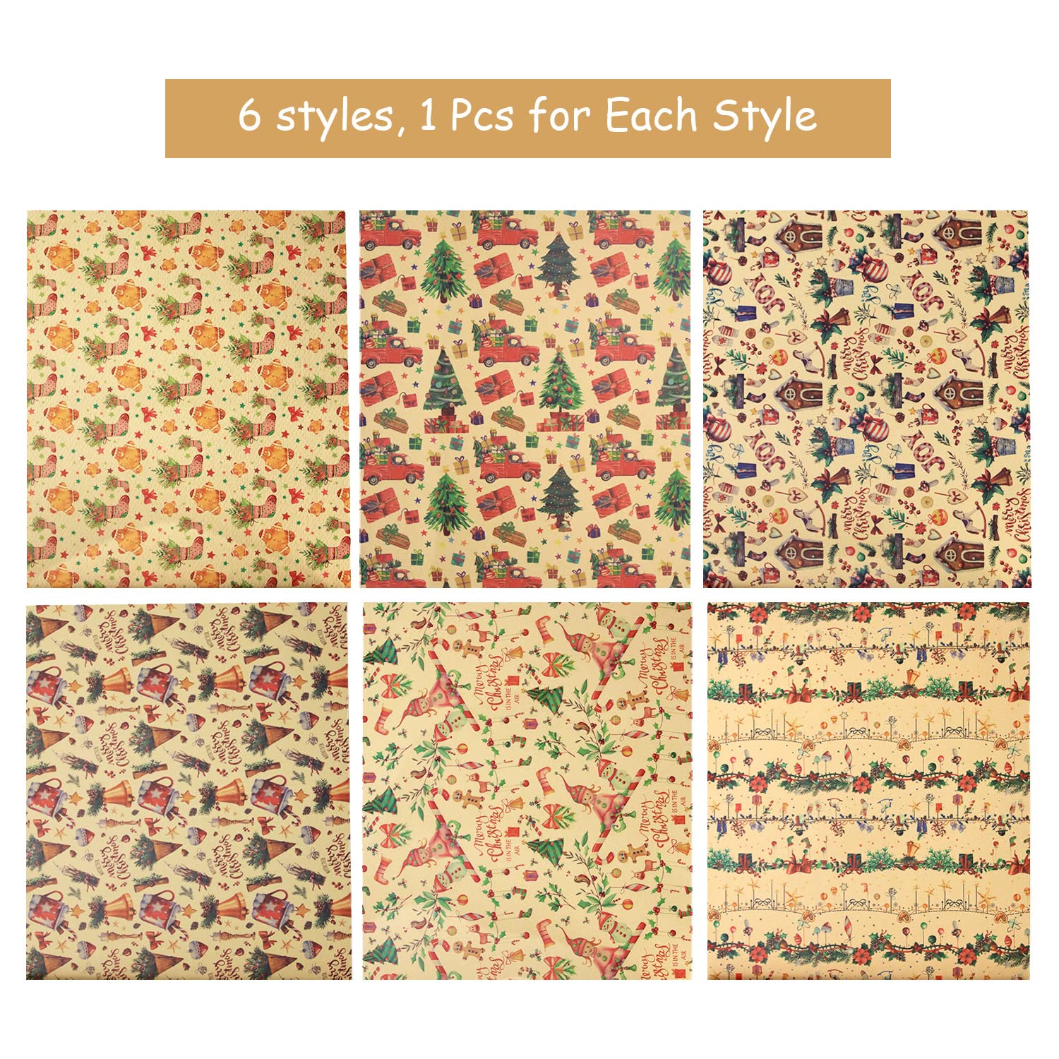Premium Sorkwo Christmas Wrapping Paper - 6 Unique Holiday Design Sheets for Gift Wrapping | Perfect for Christmas, Birthday Parties & Festive Celebrations | Ideal for Presents, Stocking Stuffers & Holiday Decorations