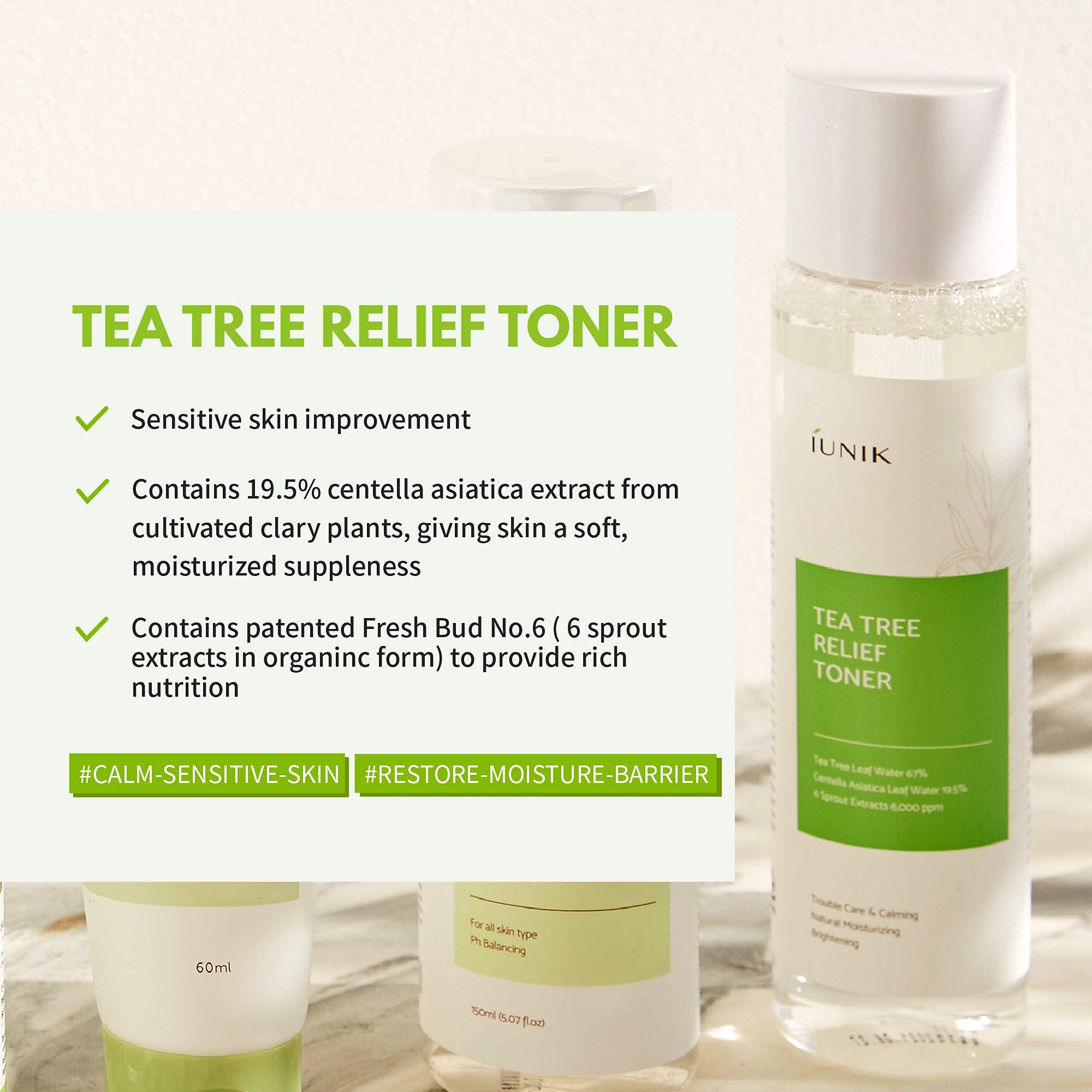 iUNIK Tea Tree Relief Face Toner 6.7 Fl Oz + Tea Tree Facial Serum 1.71 Fl Oz + Calendula Deep Cleansing Oil 6.7 Fl Oz - Korean Skincare Set for Acne, Oily & Sensitive Skin - Daily Hydration & Pore Care Routine