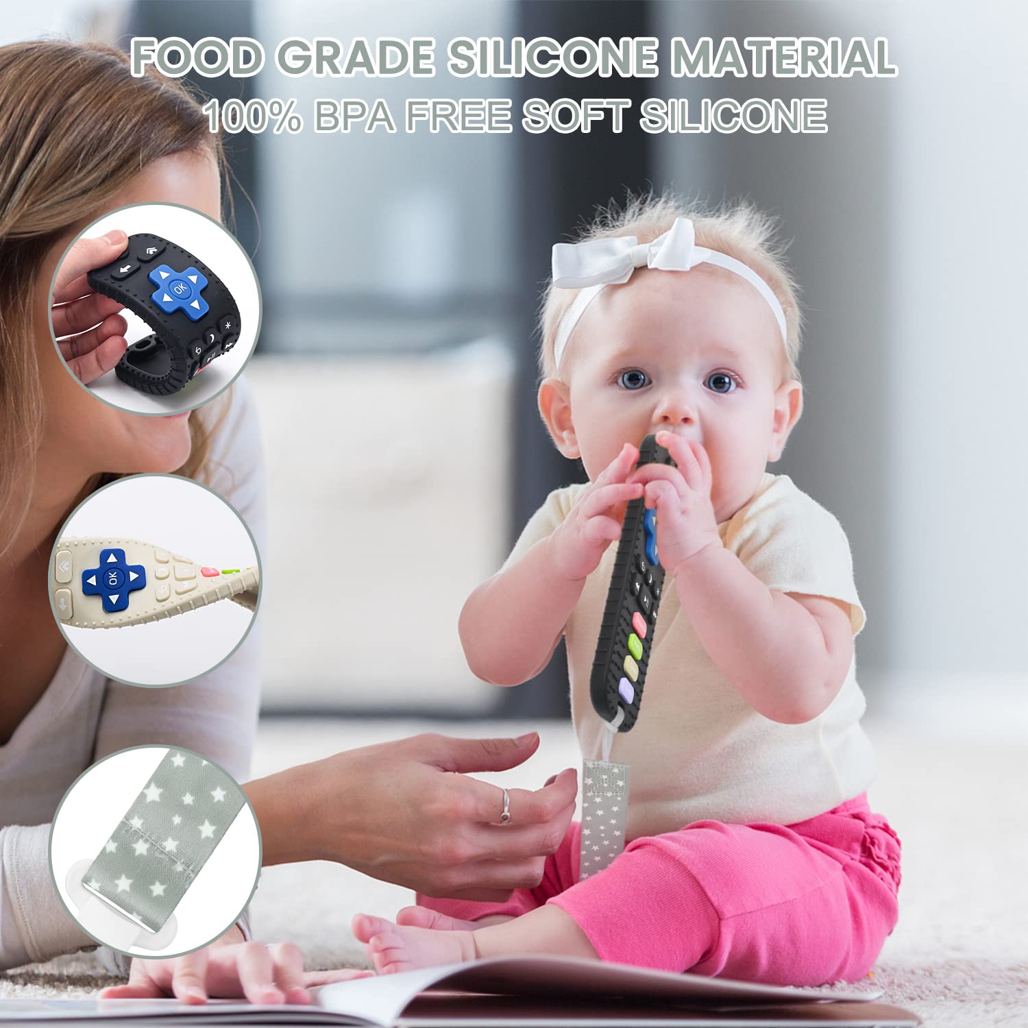 **MISSLILI Baby Teething Toys for 0-24 Months - Soft Silicone Teether Set for Boys & Girls, Remote Control Shape Chew Toy for Toddlers (Black) | Perfect for Soothing Sore Gums & On-the-Go Play**