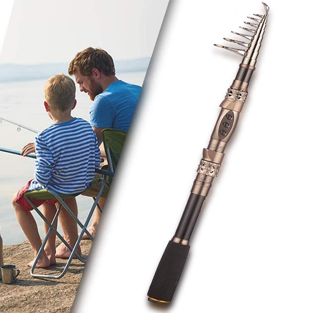 Premium Telescopic Fishing Rod - Portable Carbon Fiber Spinning Pole for Freshwater & Saltwater Fishing (Gold, 2.1m) | Ideal for Travel, Camping & Outdoor Adventures