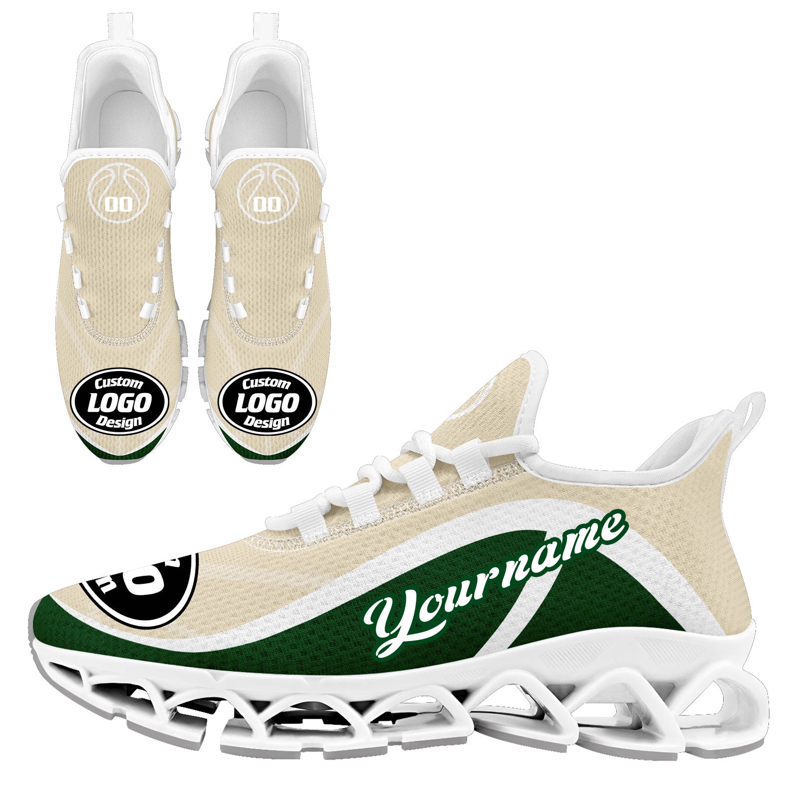 Custom Green Cream Maxsoul Sneakers - Personalized Comfort Shoes FN003XD D020391 Size 14 | Trendy Casual Wear for Men & Women, Perfect for Walking, Gym, and Street Fashion