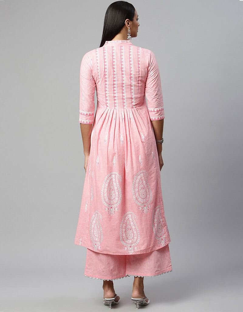 Stylish Baby Pink Pure Cotton Salwar Suit with Palazzo - Perfect for Weddings, Festivals & Special Occasions