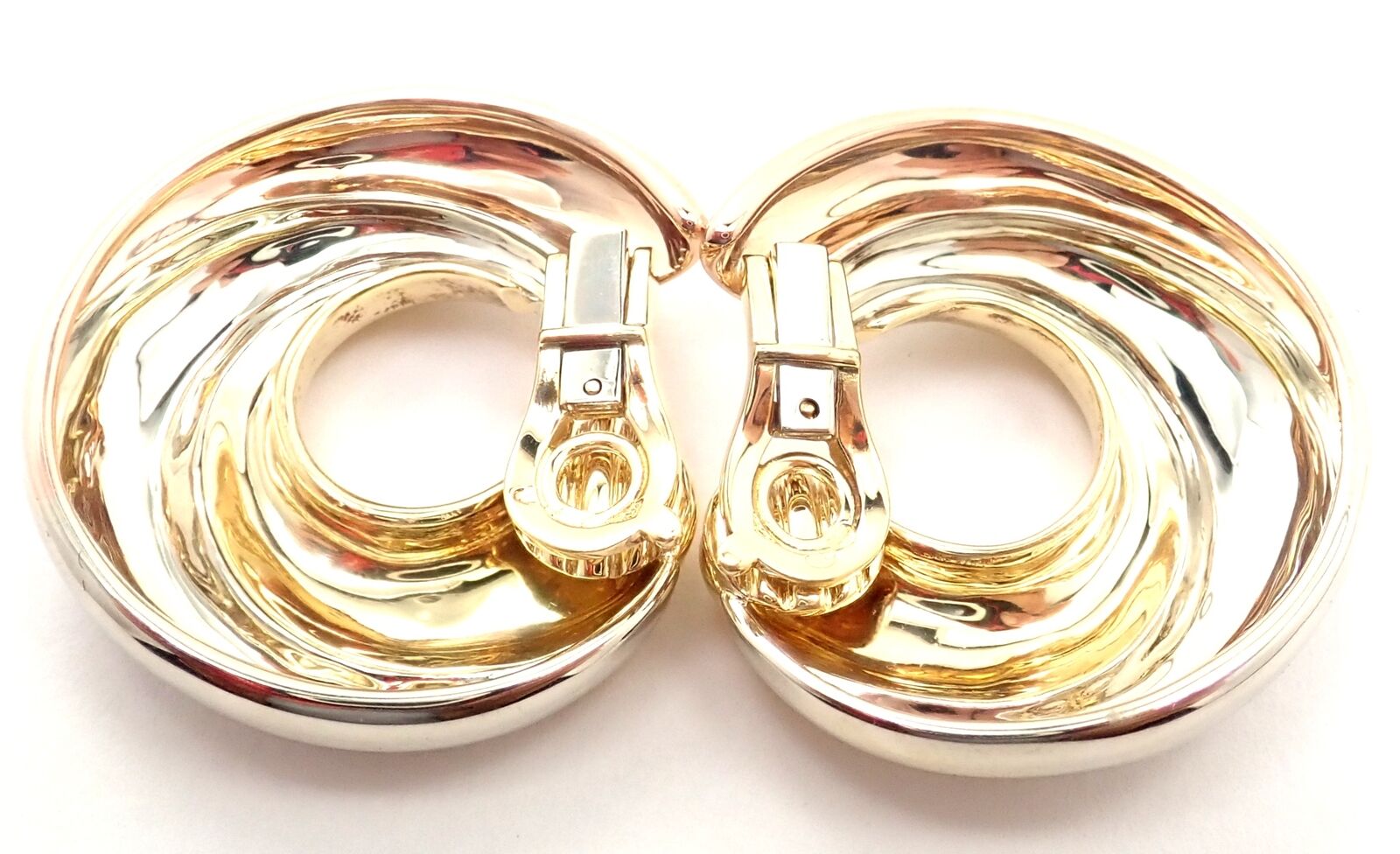 Authentic Cartier 18k Tri-Color Gold Large Trinity Swirl Hoop Earrings for Women | Luxury Jewelry Gift for Anniversary, Birthday & Special Occasions