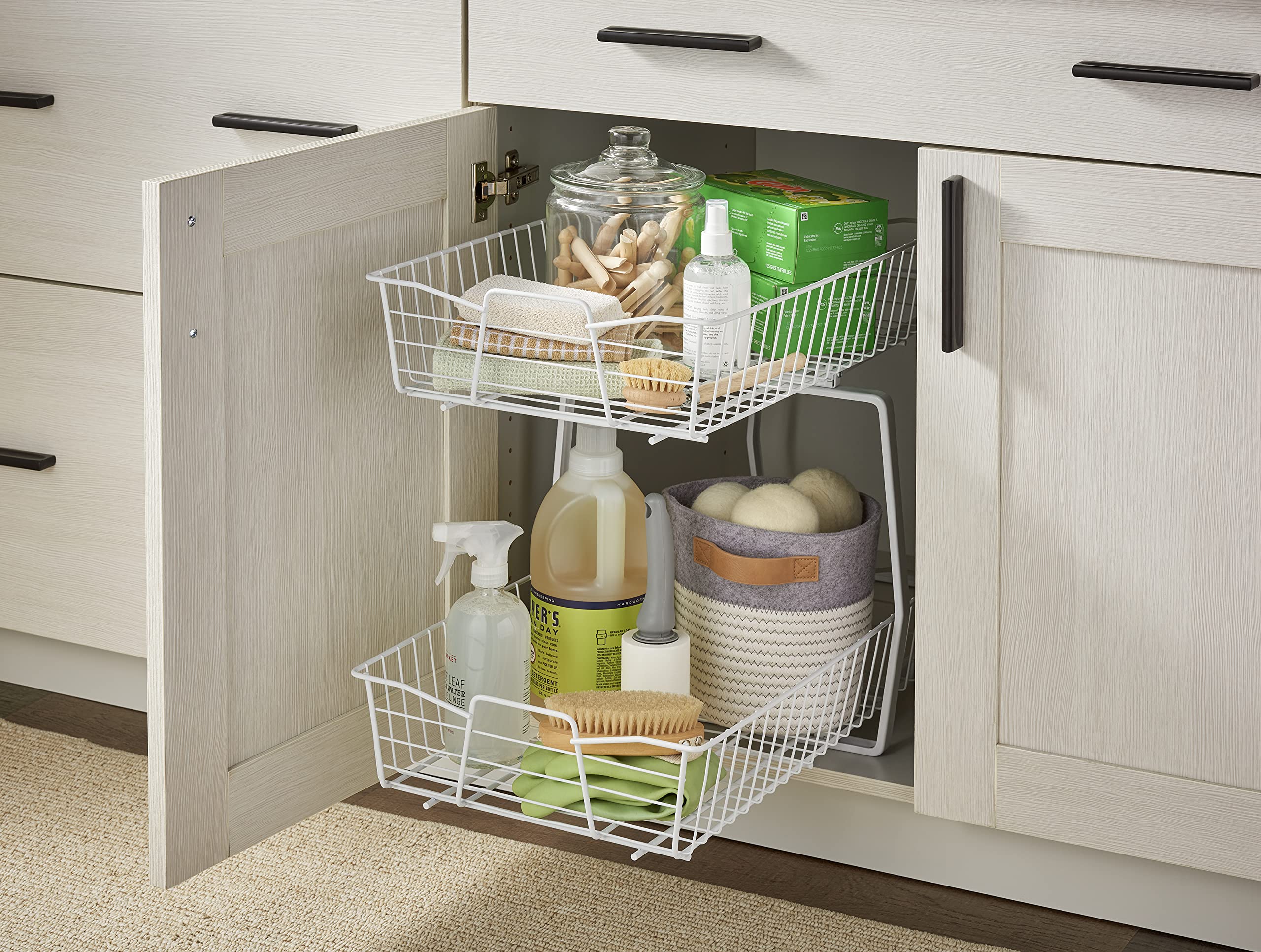 ClosetMaid 14 Inch 2-Tier Pull Out Cabinet Organizer - Heavy Duty Slide Out Pantry Shelves & Drawers for Kitchen, Bathroom Storage - White | Perfect for Spice Racks, Under Sink Organization & Pantry Storage Solutions