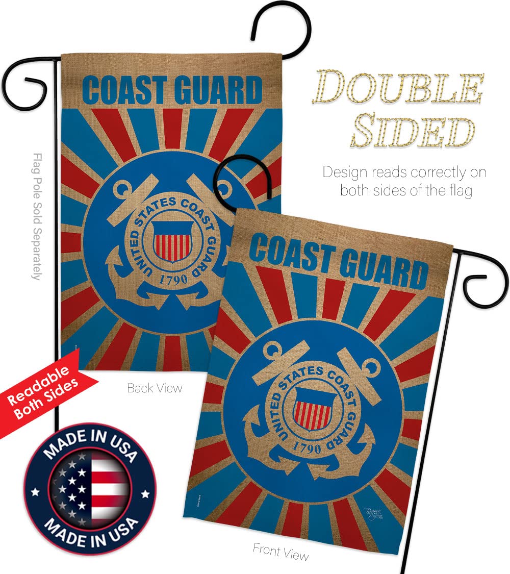 USCG Garden Flag Set with Stand - Double-Sided Military Yard Banner for Veterans