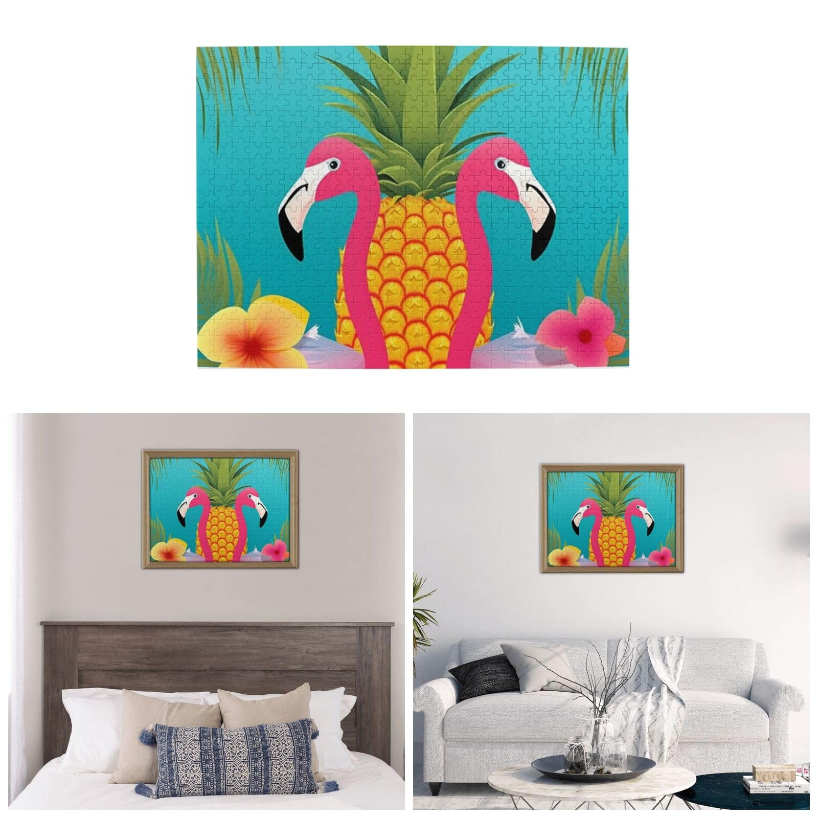 500-Piece Pineapple Flamingo Wooden Jigsaw Puzzle for Adults - Personalized Photo Puzzle with 20.4