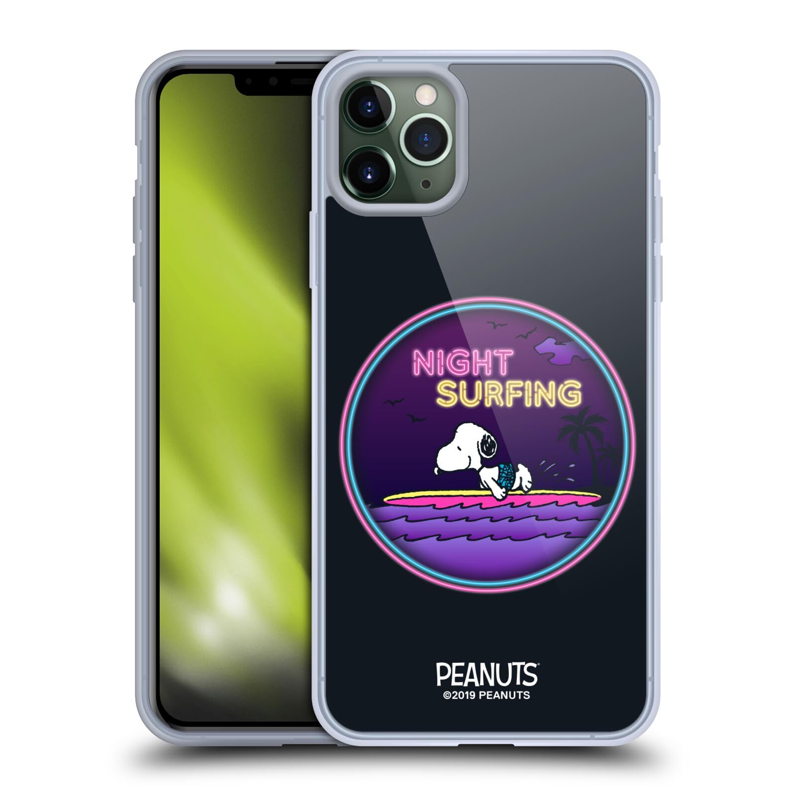 Peanuts Night Surfer Snoopy Aloha Disco Soft Gel Case for iPhone 11 Pro Max - Officially Licensed by Head Case Designs, Perfect for Beach Parties and Summer Vibes