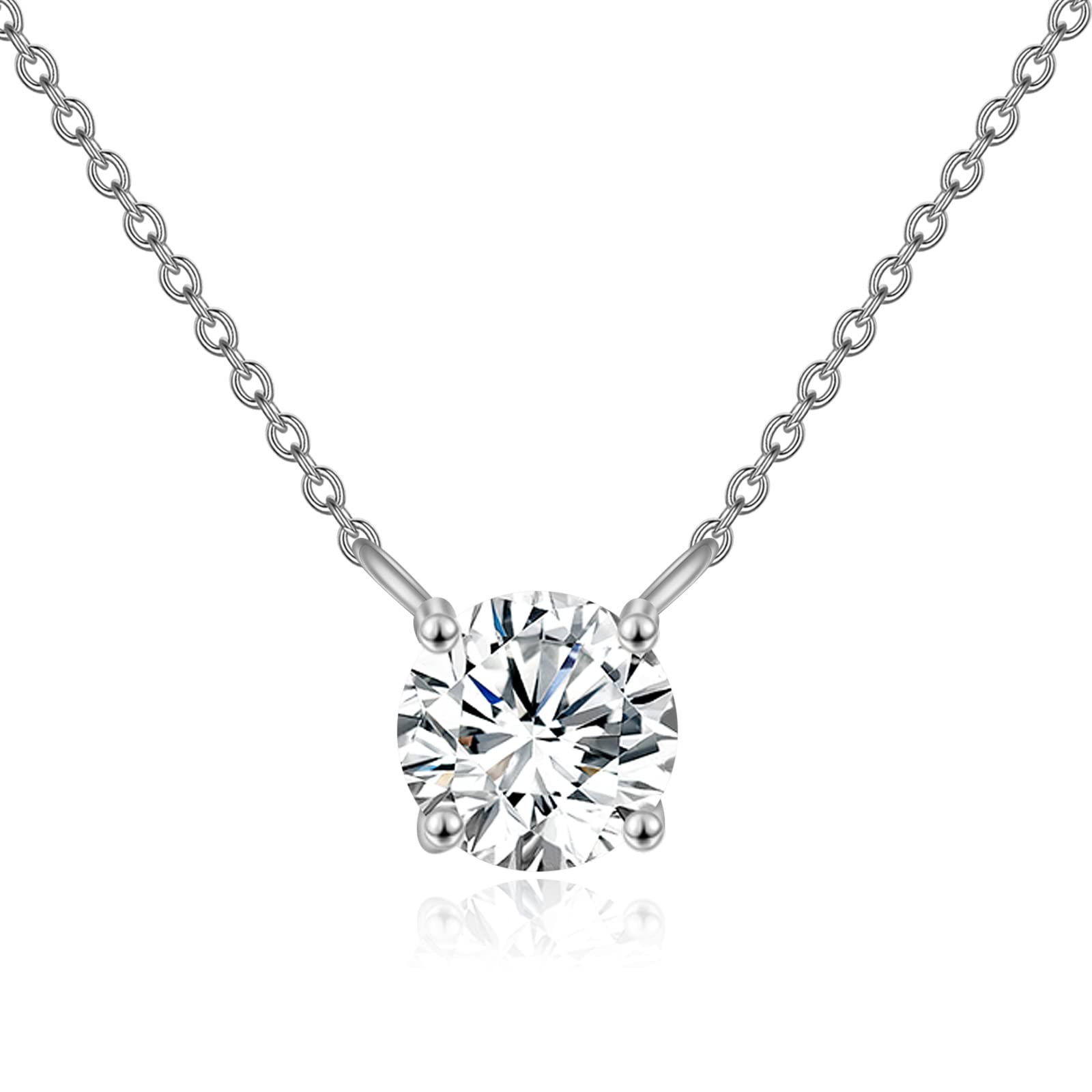 14K Real Gold Moissanite Necklace - Classic 4-Prong Round Cut Solitaire Simulated Diamond Choker for Women & Girls | Mothers Day Gift Jewelry (0.5ct-2ct, 16+2 Inch) | Perfect for Weddings, Anniversaries & Special Occasions